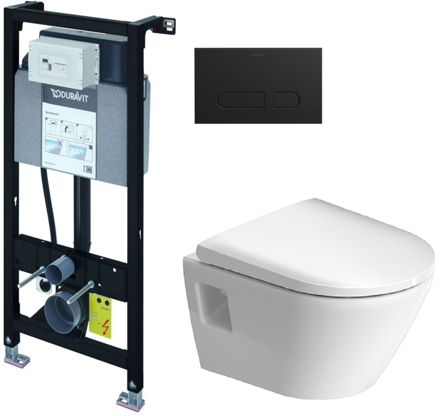 Zestaw Duravit DuraSystem stelaż podtynkowy z przyciskiem spłukującym czarny mat i miską WC Rimless D-Neo Compact z deską ...