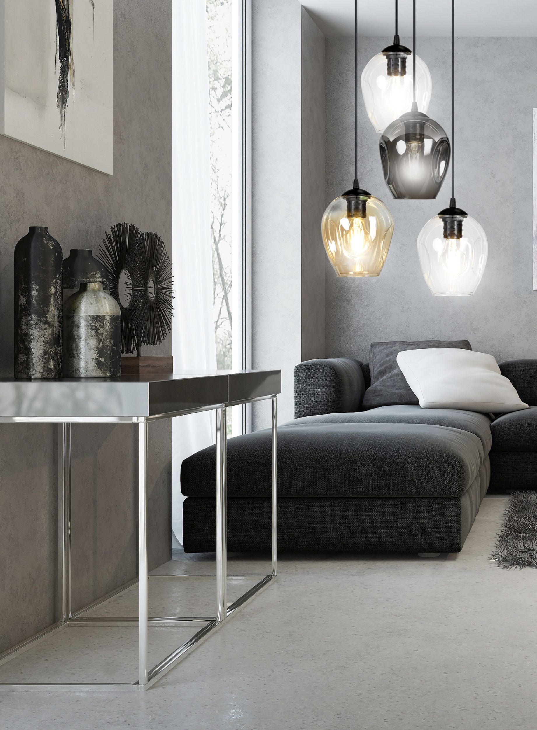Emibig Istar lampa wisząca 4x15 W czarna-przezroczysta-bursztynowa-grafitowa 682/4PREM