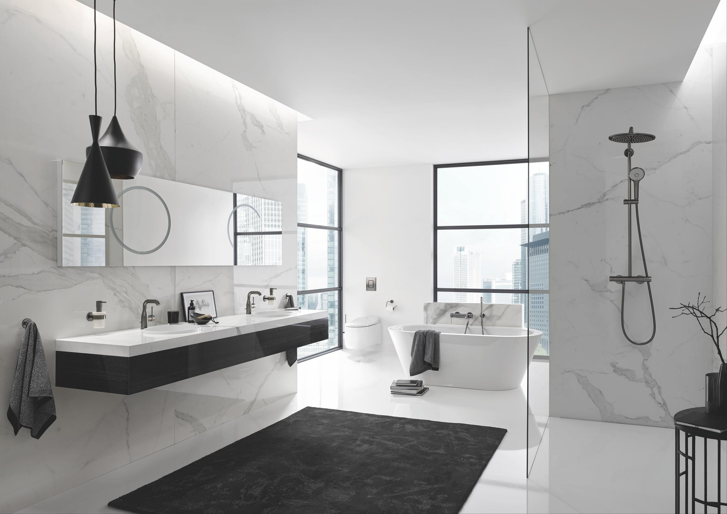 Grohe Euphoria zestaw prysznicowy ścienny termostatyczny z deszczownicą Brushed Hard Graphite 26075AL0