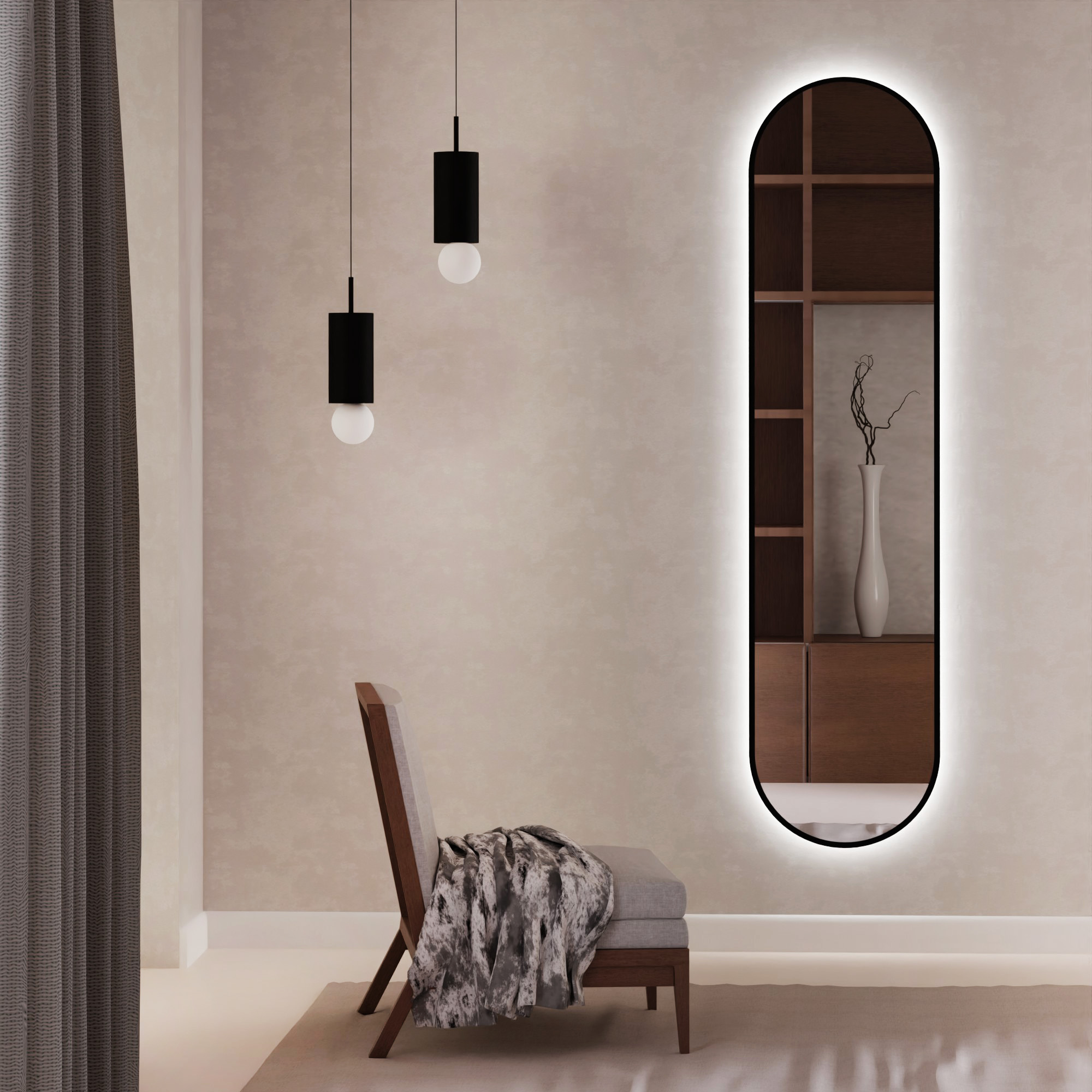 Baltica Design Tiny Border Pastille lustro 40x155 cm owalne z oświetleniem czarny