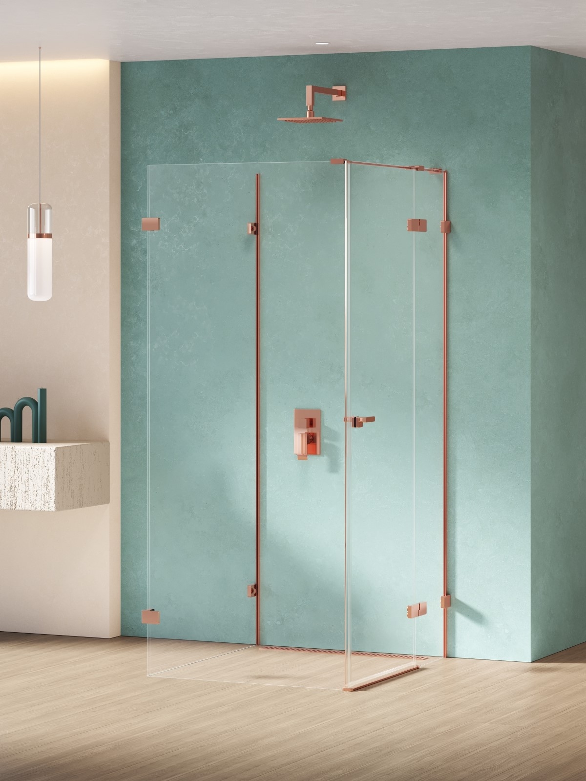 New Trendy Eventa Copper Shine kabina prysznicowa 80x100 cm prostokątna prawa miedź połysk/szkło przezroczyste EXK-6510