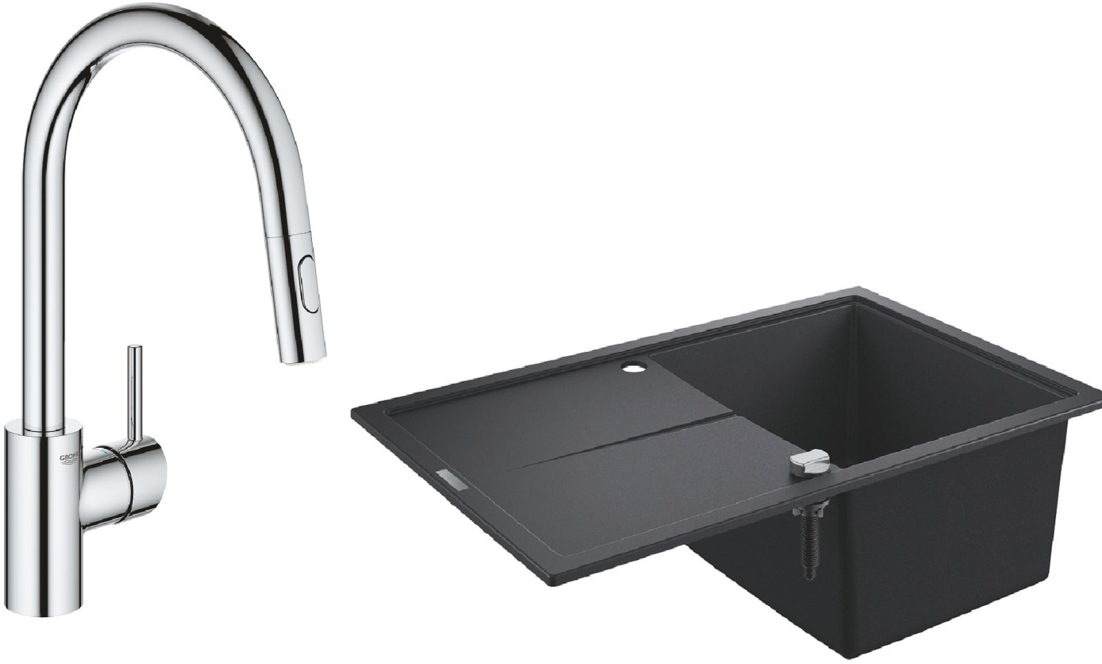 Zestaw Grohe K400 zlewozmywak 78x50 cm czarny granit z baterią kuchenną Grohe Concetto chrom (31639AP0, 31483002) - Wysyłka w 24h