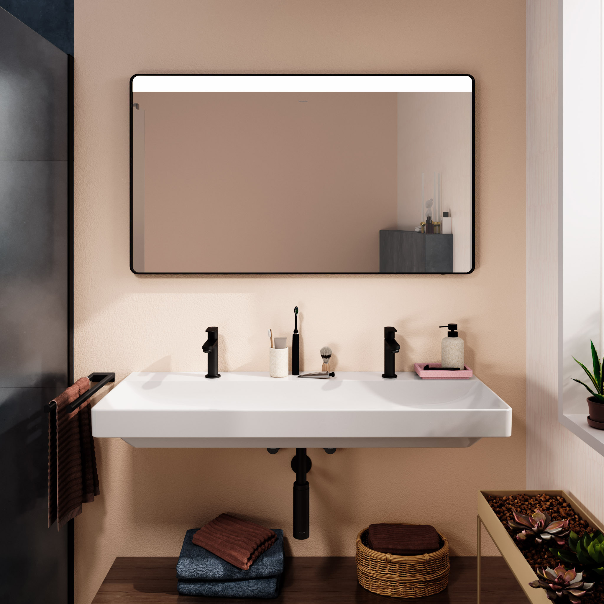 Hansgrohe Xarita Lite Q lustro 120x70 cm prostokątne z oświetleniem czarny mat 54973670