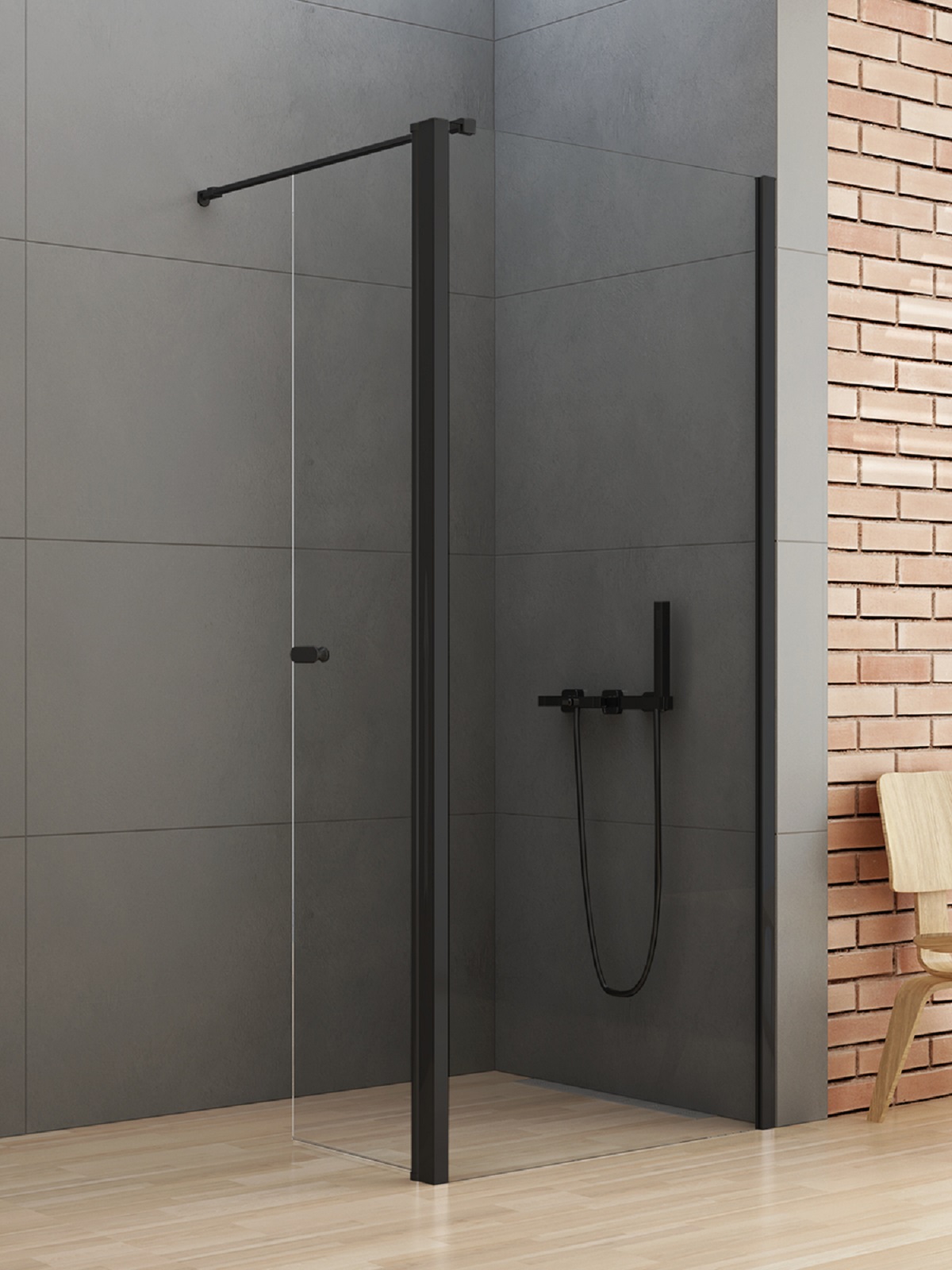 New Trendy New Soleo Black ścianka prysznicowa walk-in 90 cm czarny mat/szkło przezroczyste K-0781