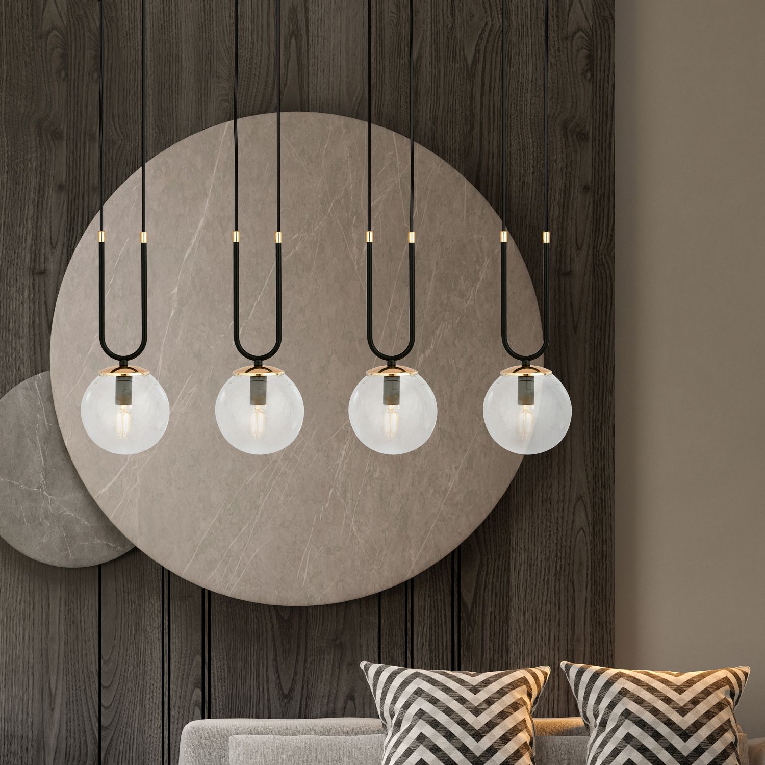 Emibig Glam lampa wisząca 4x10 W czarna-przezroczysta 1114/4