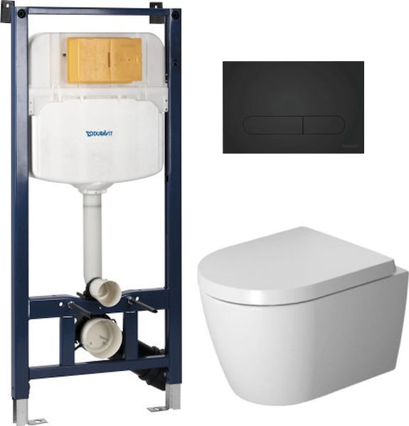 Zestaw Duravit DuraSystem stelaż podtynkowy z przyciskiem spłukującym czarny mat i miską WC Rimless ME by Starck z deską ... - Wysyłka w 24h