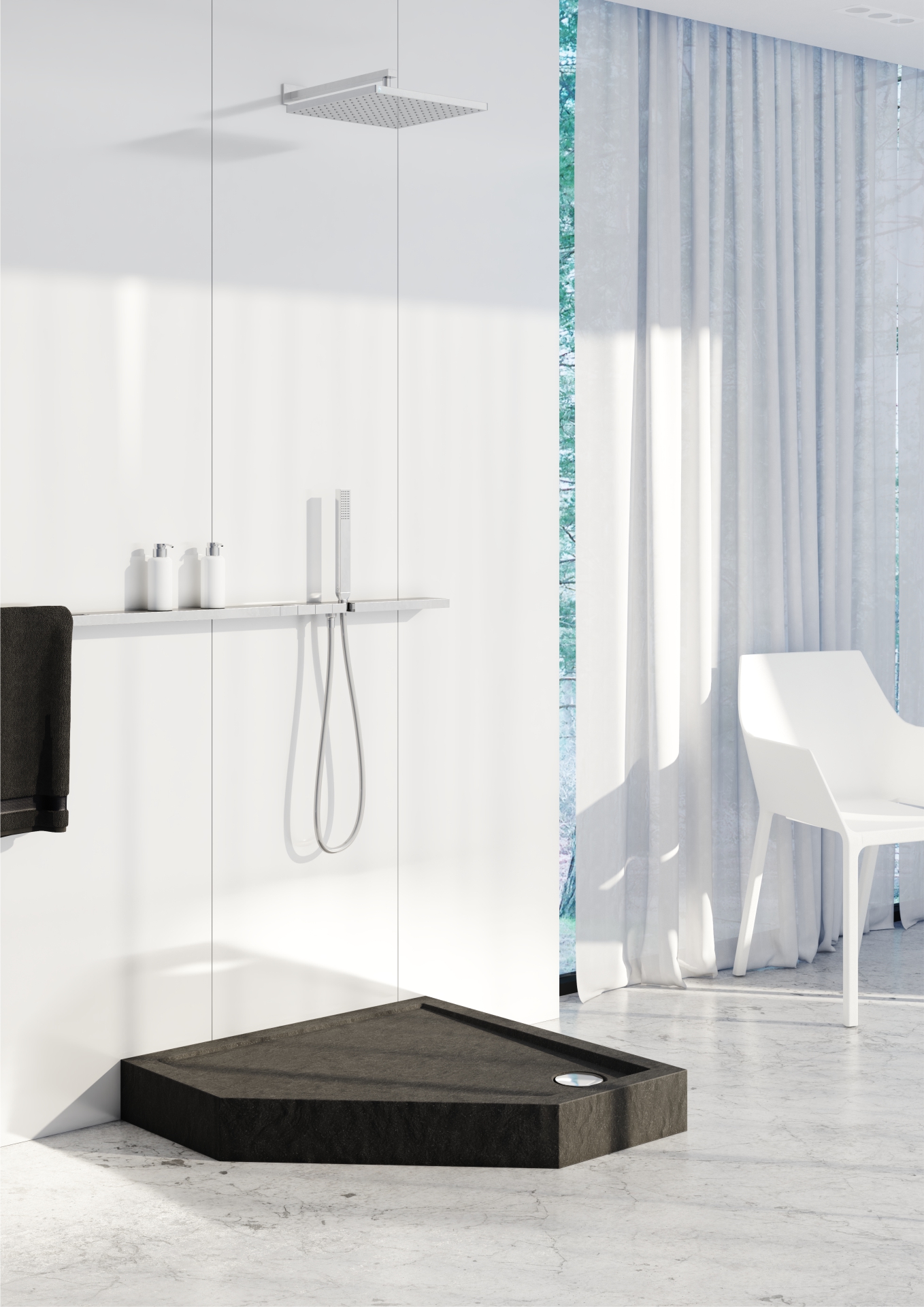 Schedline Cameron Black Stone brodzik 90x90 cm pięciokątny czarny 3ST.C1PK-9090/C/ST