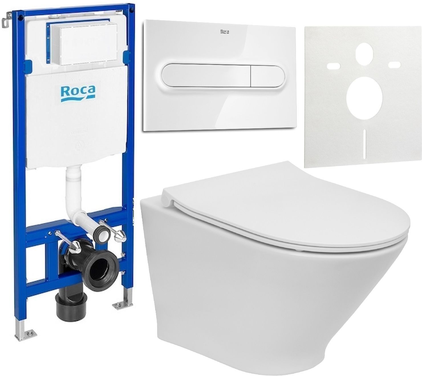 Zestaw Roca Gap Round Compacto miska WC wisząca Rimless z deską sedesową wolnoopadającą i stelaż podtynkowy Duplo One z przyciskiem ... - Wysyłka w 