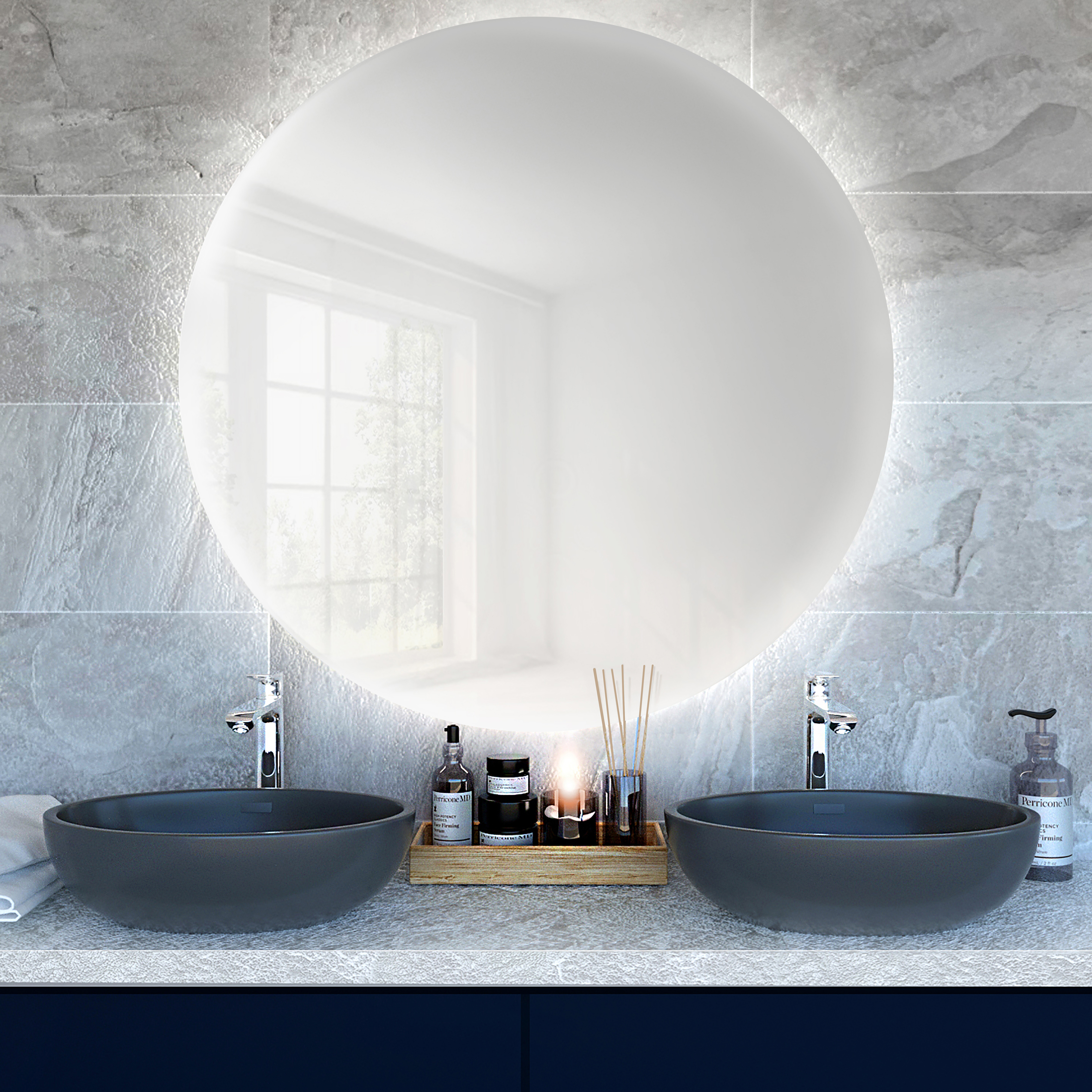 Baltica Design Bright lustro 80x80 cm barwa światła zimna z włącznikiem bezdotykowym