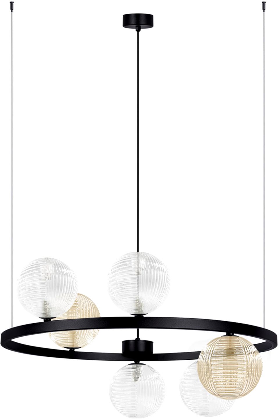 Kaja Saturno lampa wisząca 6x10 W czarna-przezroczysta-bursztynowa K-5697