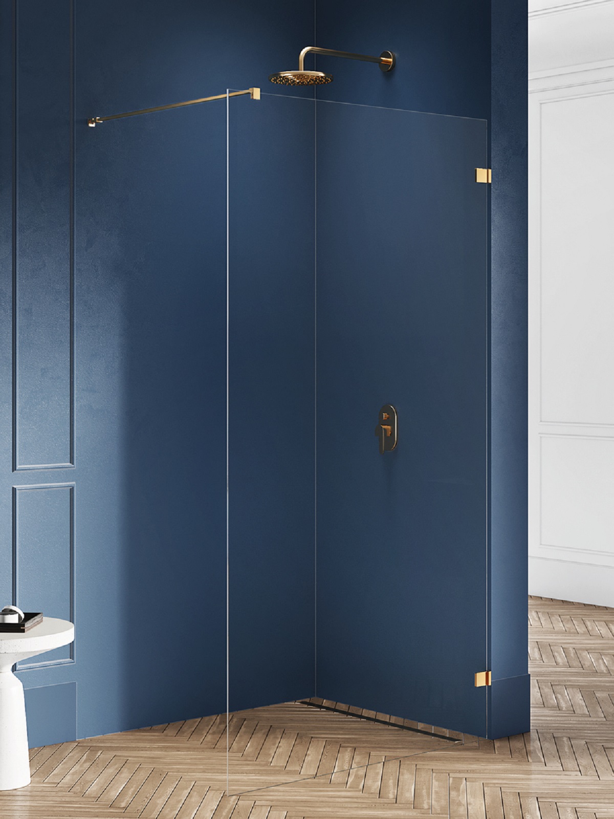 New Trendy Avexa Gold Brushed ścianka prysznicowa walk-in 120 cm złoty szczotkowany/szkło przezroczyste EXK-7017