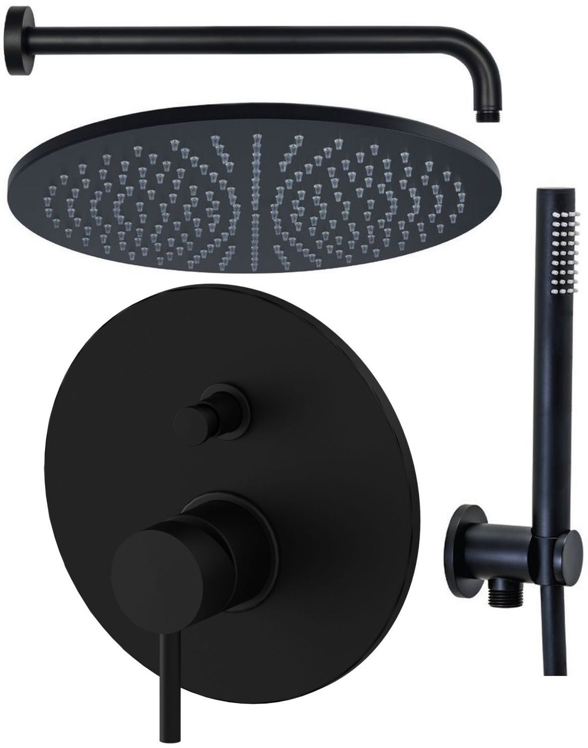 Zestaw Paffoni Light bateria wannowo-prysznicowa z deszczownicą Stick i zestawem prysznicowym czarny mat (LIG015NO, ZDUP094NO, ZSOF034NO, ...