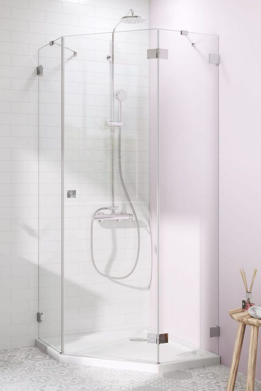 Radaway Essenza PTJ kabina prysznicowa 80x100 cm pięciokątna prawa chrom/szkło przezroczyste 1385010-01-01R/1385054-01-01