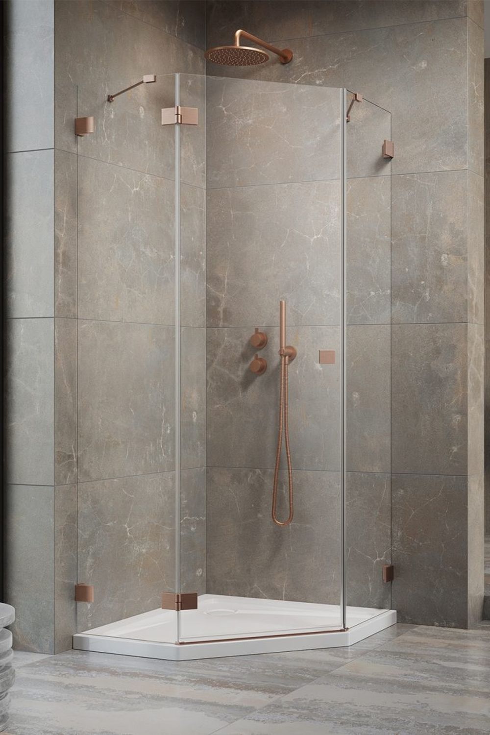 Radaway Essenza Pro Brushed Copper PTJ kabina prysznicowa 80x80 cm pięciokątna lewa miedź szczotkowana/szkło przezroczyste ...