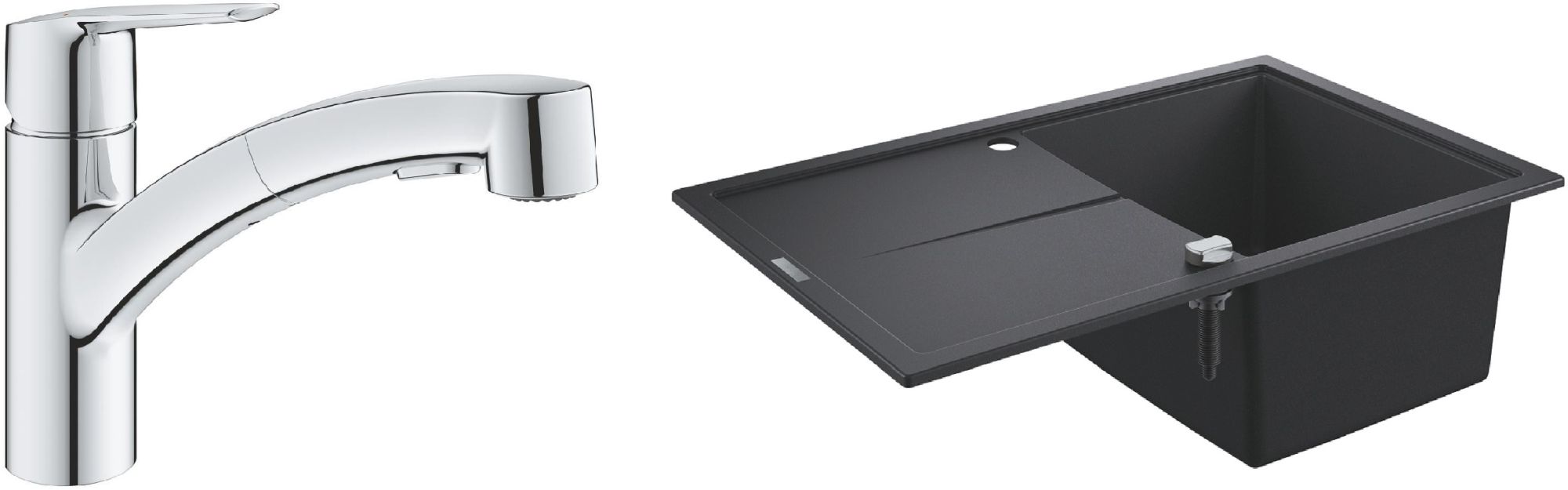 Zestaw Grohe K400 zlewozmywak 78x50 cm czarny granit z baterią kuchenną Grohe Start chrom (31639AP0, 30531001)