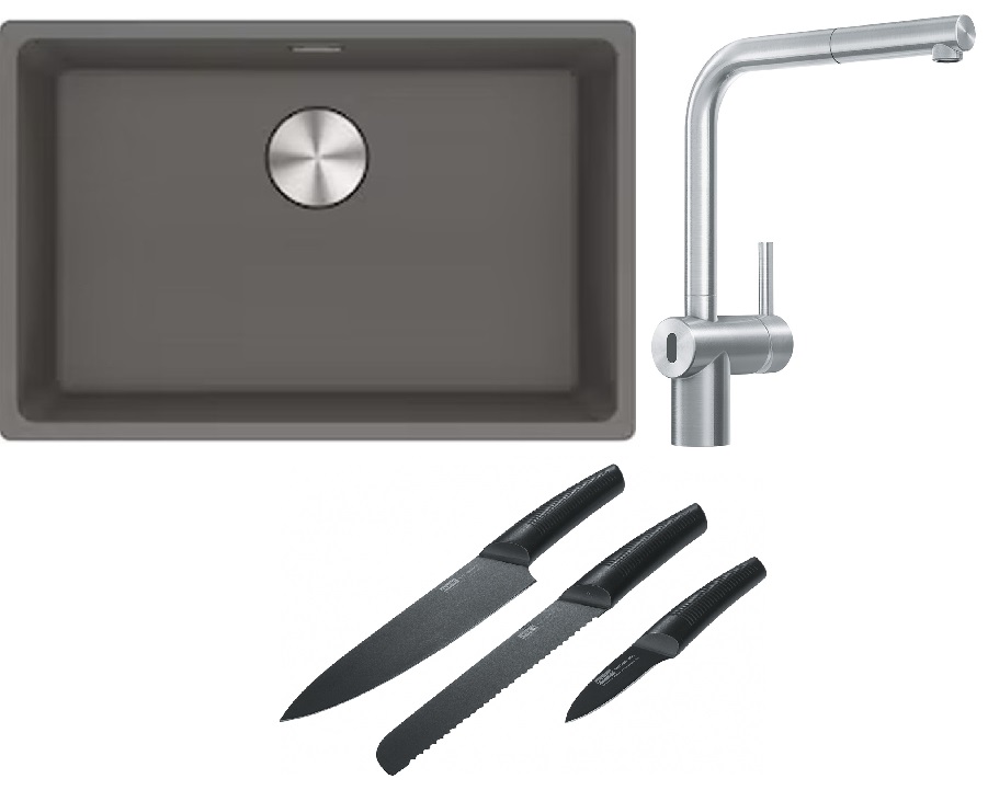 Franke Maris MRG 110-62 zlewozmywak 62x40 cm Fragranite kamienny szary z baterią kuchenną Atlas Neo Sensor stal szlachetna i zestawem ...