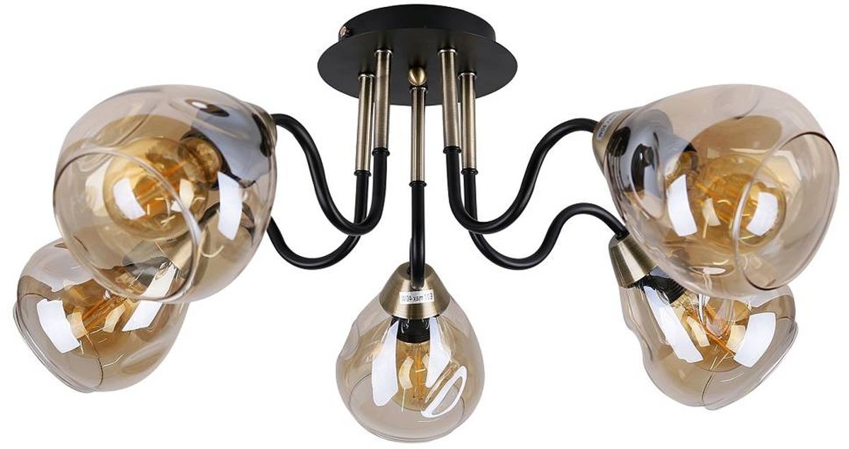 Candellux Unica lampa podsufitowa 5x40W czarno/złota/szkło szare dymione 35-00897