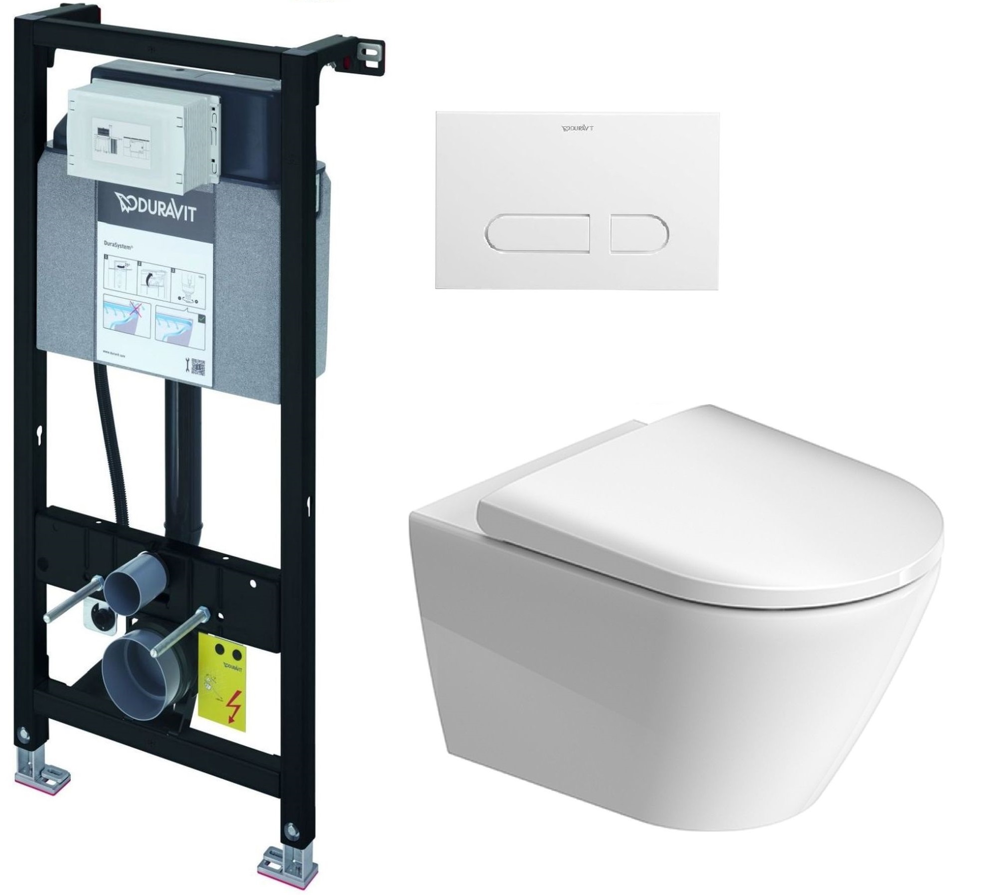 Zestaw Duravit DuraSystem stelaż podtynkowy z przyciskiem spłukującym białym i miską WC Rimless D-Neo z deską wolnoopadającą ...