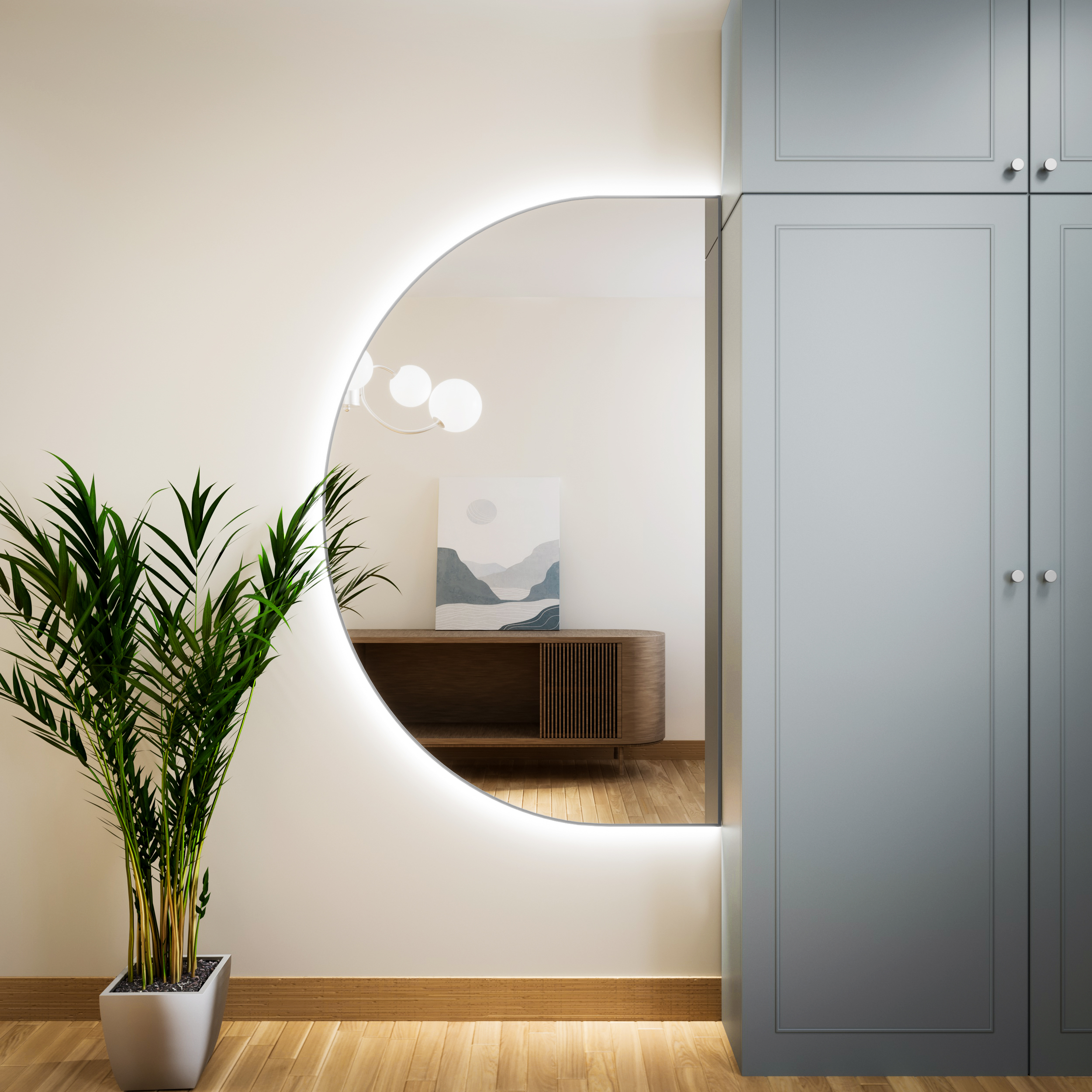Baltica Design Tiny Border Semi Round Bright lustro 120x70 cm srebrne barwa światła ciepła