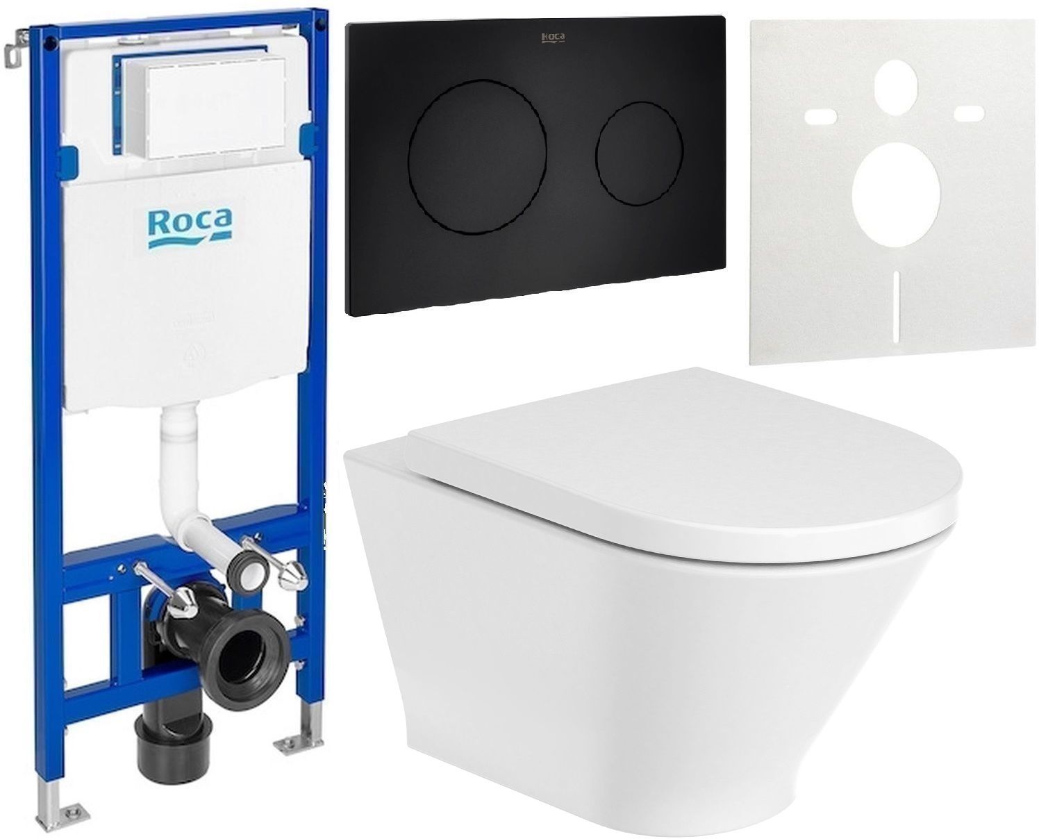Zestaw Roca Gap Round miska WC Supraglaze wisząca Rimless z deską sedesową wolnoopadającą i stelaż podtynkowy Duplo One z przyciskiem ... - Wysyłka w 