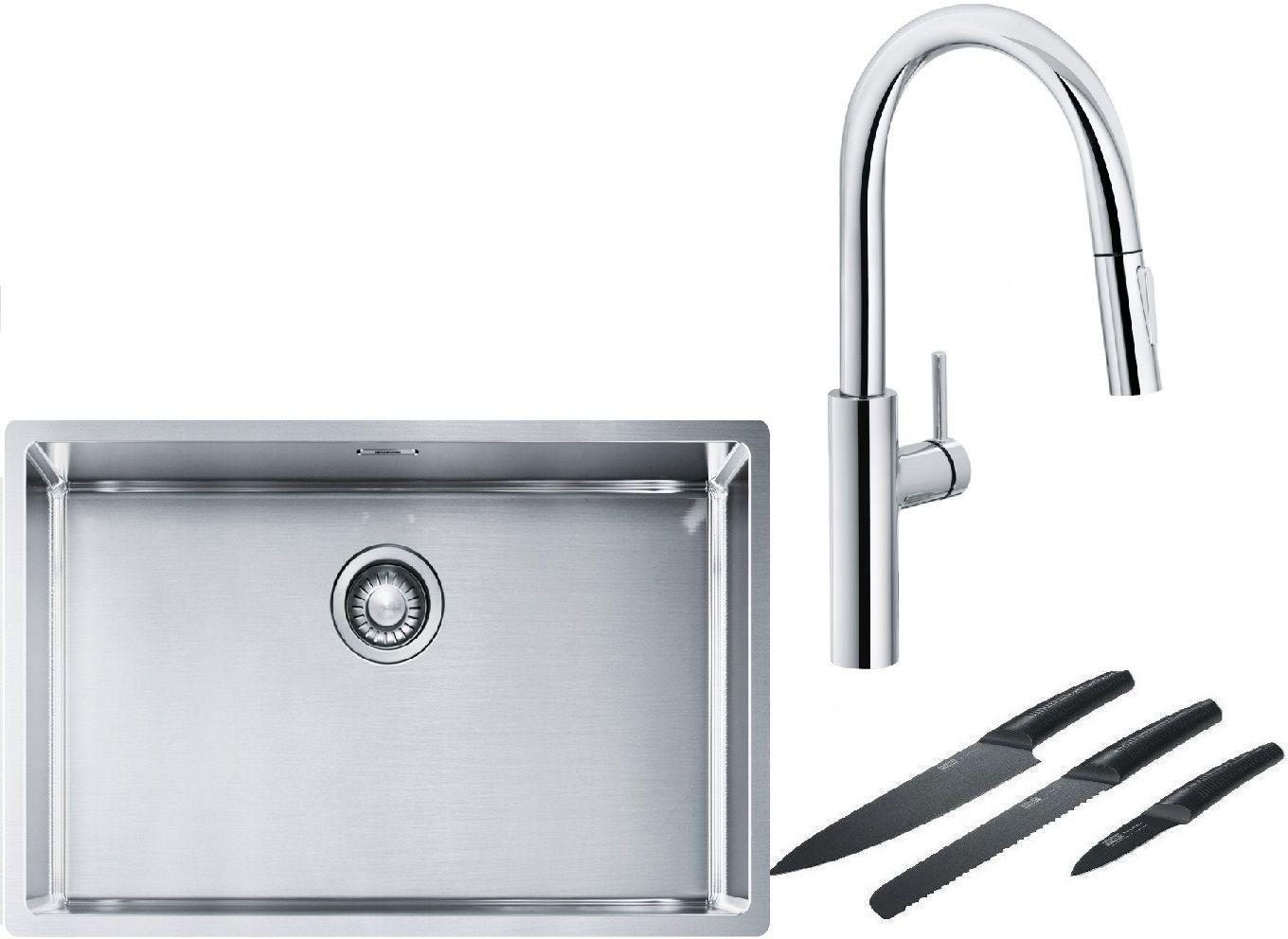 Franke Box BXX 210/110-68 zlewozmywak 72,5x45 cm stalowy z baterią kuchenną Pescara L Slide-In chrom i zestawem noży kuchennych ... - Wysyłka w 24h