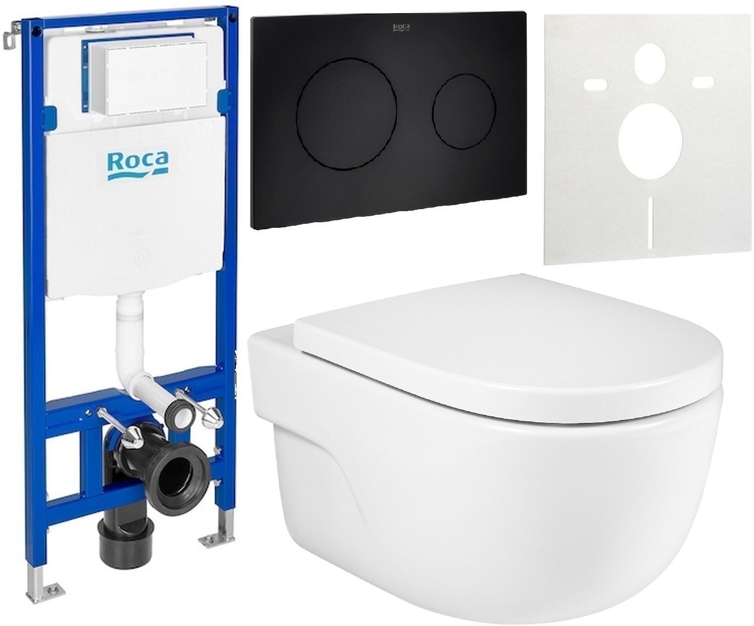 Zestaw Roca Meridian miska WC wisząca Rimless z deską sedesową wolnoopadającą i stelaż podtynkowy Duplo One z przyciskiem ...