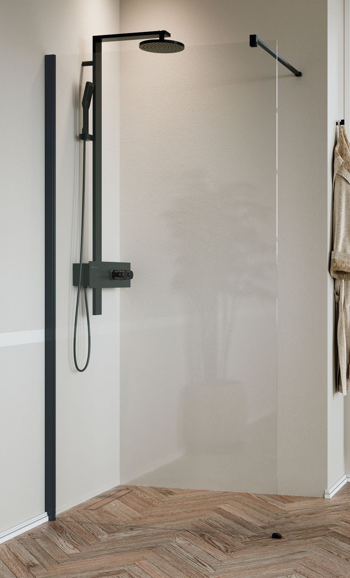 Novellini Kali H Walk-In ścianka prysznicowa 120 cm wolnostojąca czarny/szkło przezroczyste KALIH120-1H