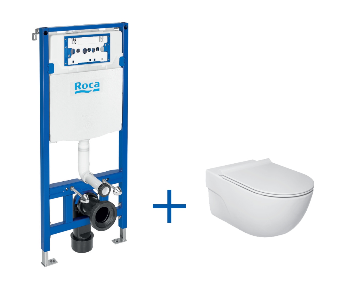 Roca Meridian miska WC wisząca Rimless z deską wolnoopadającą Slim i stelaż podtynkowy Duplo One A893104520