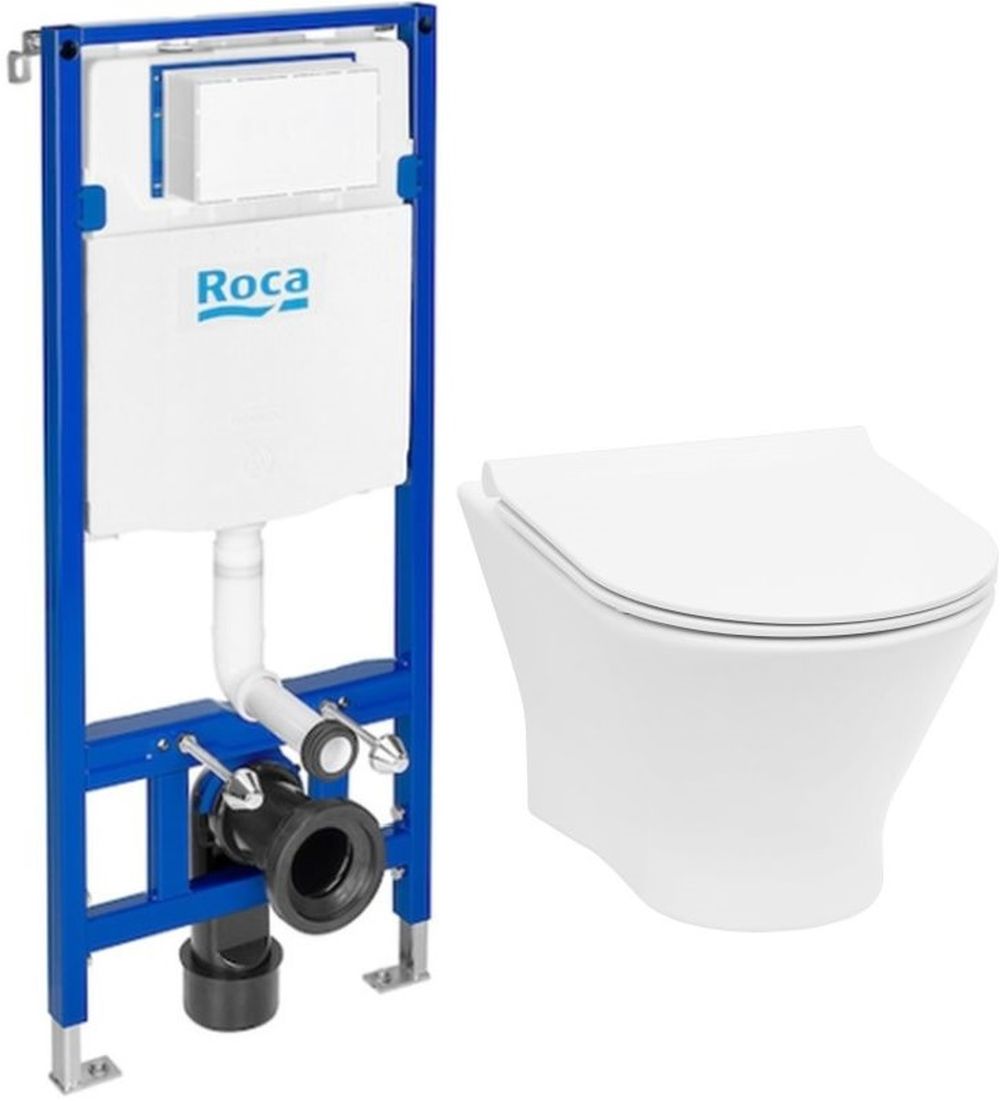 Zestaw Roca Nexo miska WC wisząca Rimless z deską wolnopadająca slim biała i stelaż podtynkowy do WC Duplo One (A34H64L000, A890070020 ... - Wysyłka w