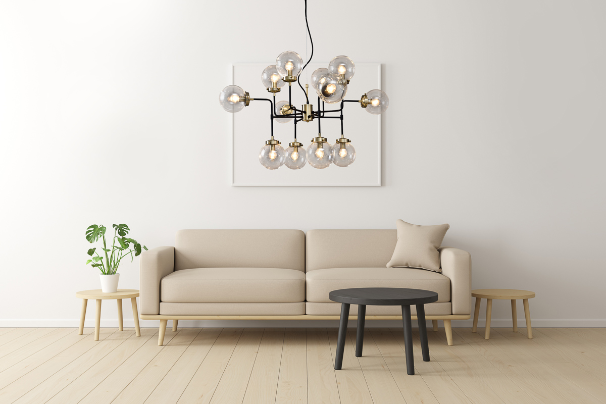 Italux Odelia lampa wisząca 12x28 W czarna-przezroczysta-brąz antyczny V1009-12