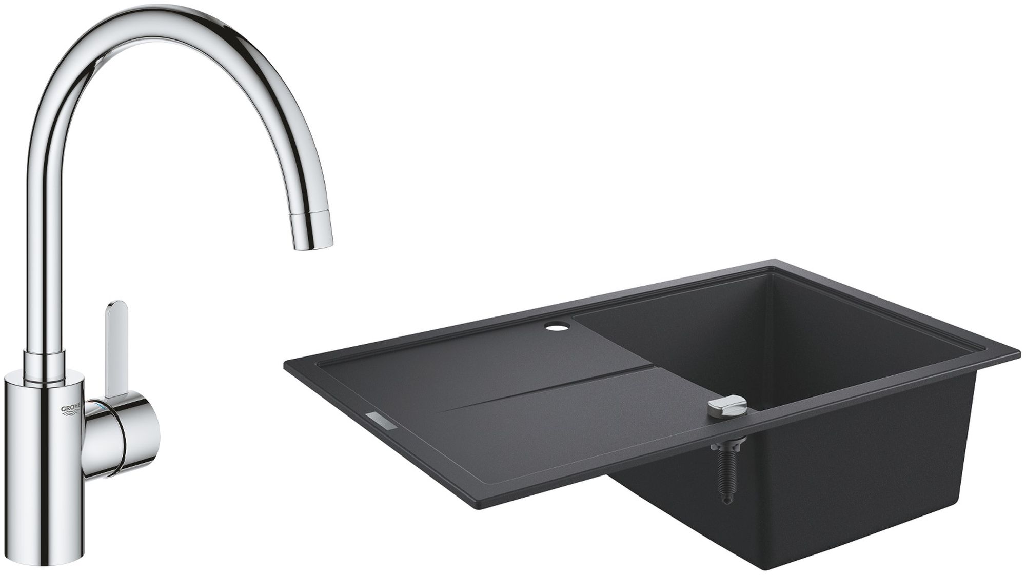 Zestaw Grohe K400 zlewozmywak 78x50 cm czarny granit z baterią kuchenną Eurosmart Cosmopolitan (31639AP0, 32843002)