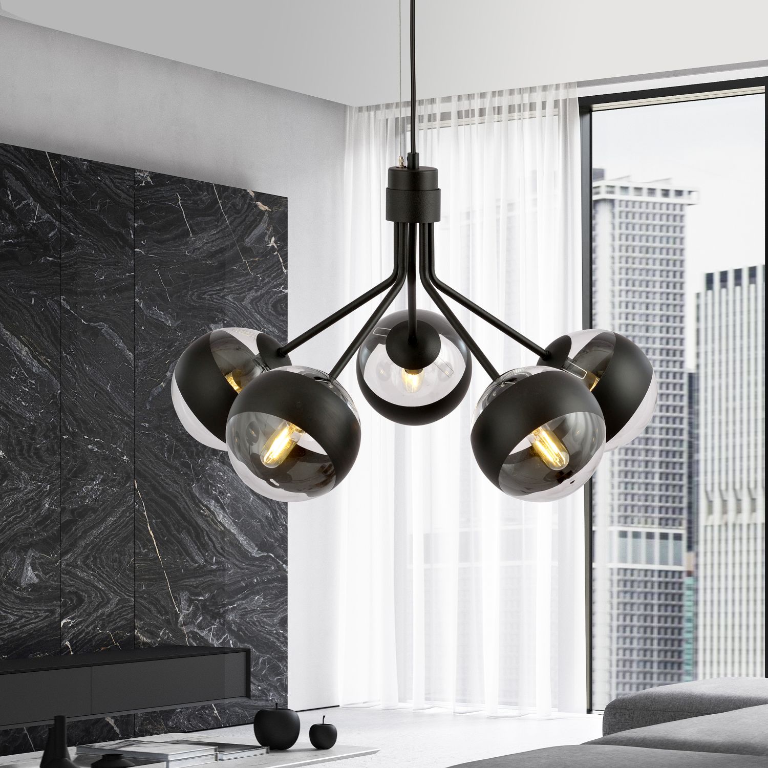 Emibig Nova Stripe lampa wisząca 5x10 W czarna-przezroczysta 1139/5