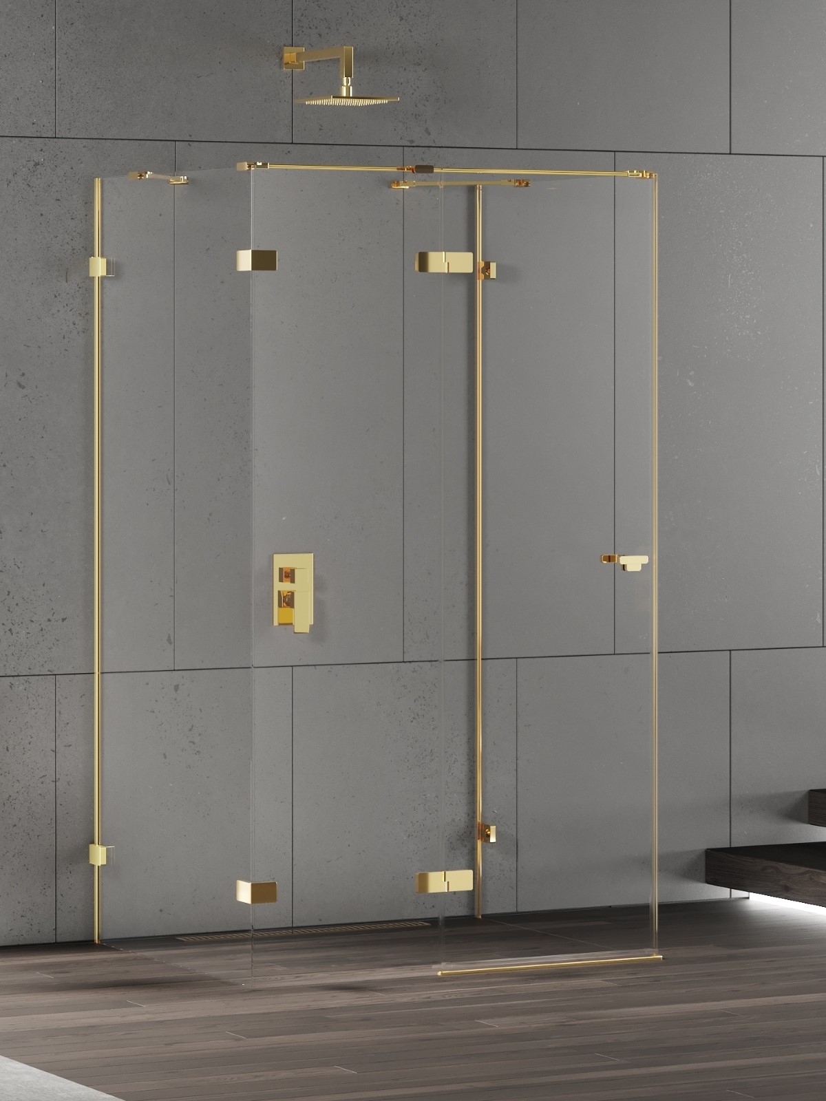 New Trendy Eventa Gold Shine kabina prysznicowa 80x100 cm prostokątna lewa złoty połysk/szkło przezroczyste EXK-4796