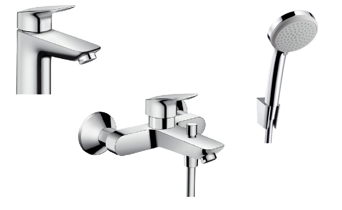 Zestaw Hansgrohe Logis bateria umywalkowa i wannowo-prysznicowa z kompletem natryskowym Croma (71100000, 71400000, 27592000) - Wysyłka w 24h