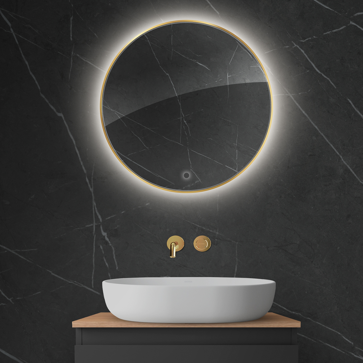 Oltens Nordlis lustro 60x60 cm okrągłe z oświetleniem z matą grzewczą złoty 64108800 - Wysyłka w 24h
