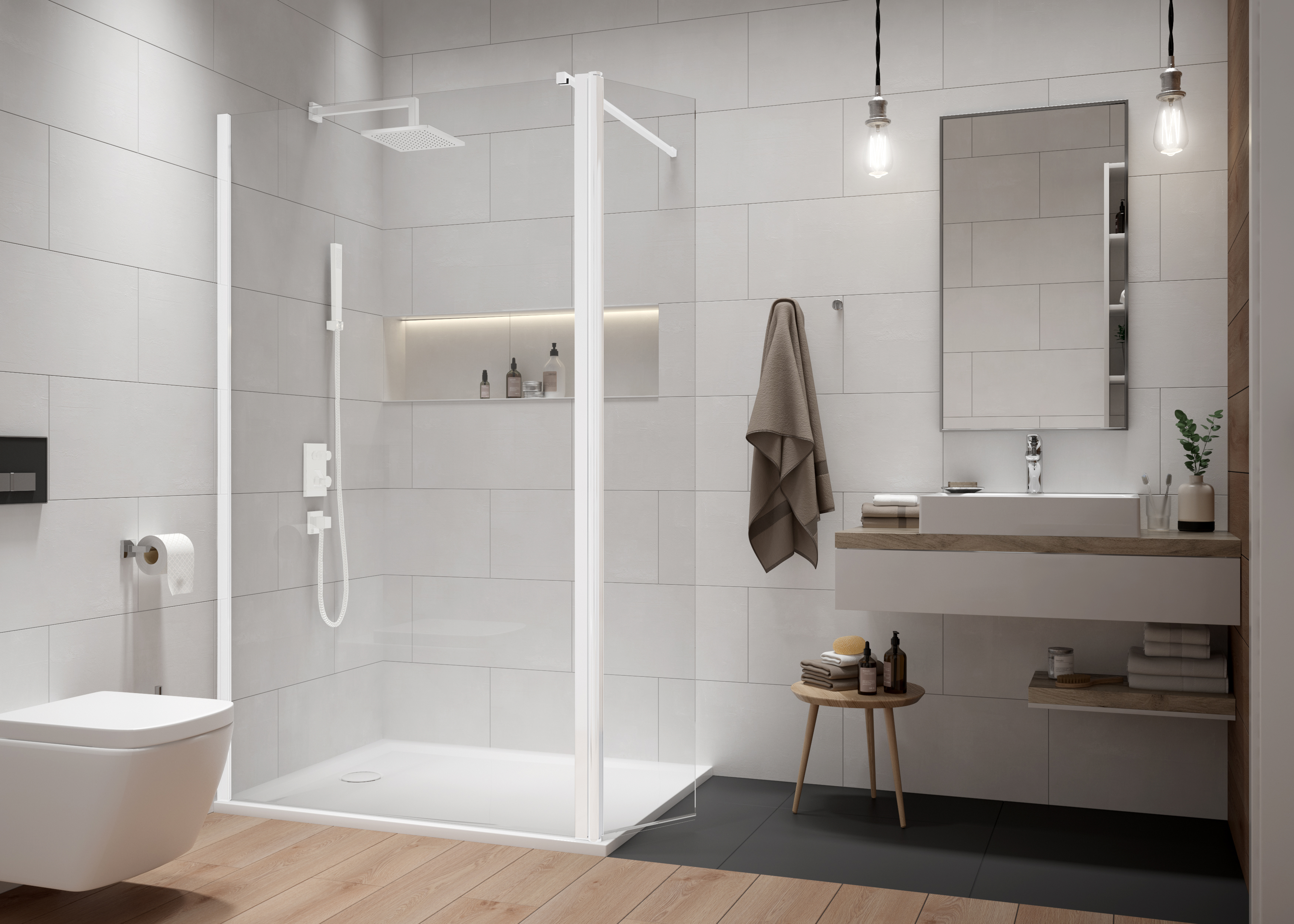 Sanplast Exa Line ścianka prysznicowa walk-in 60 cm biały mat/szkło przezroczyste 600-540-1240-24-401