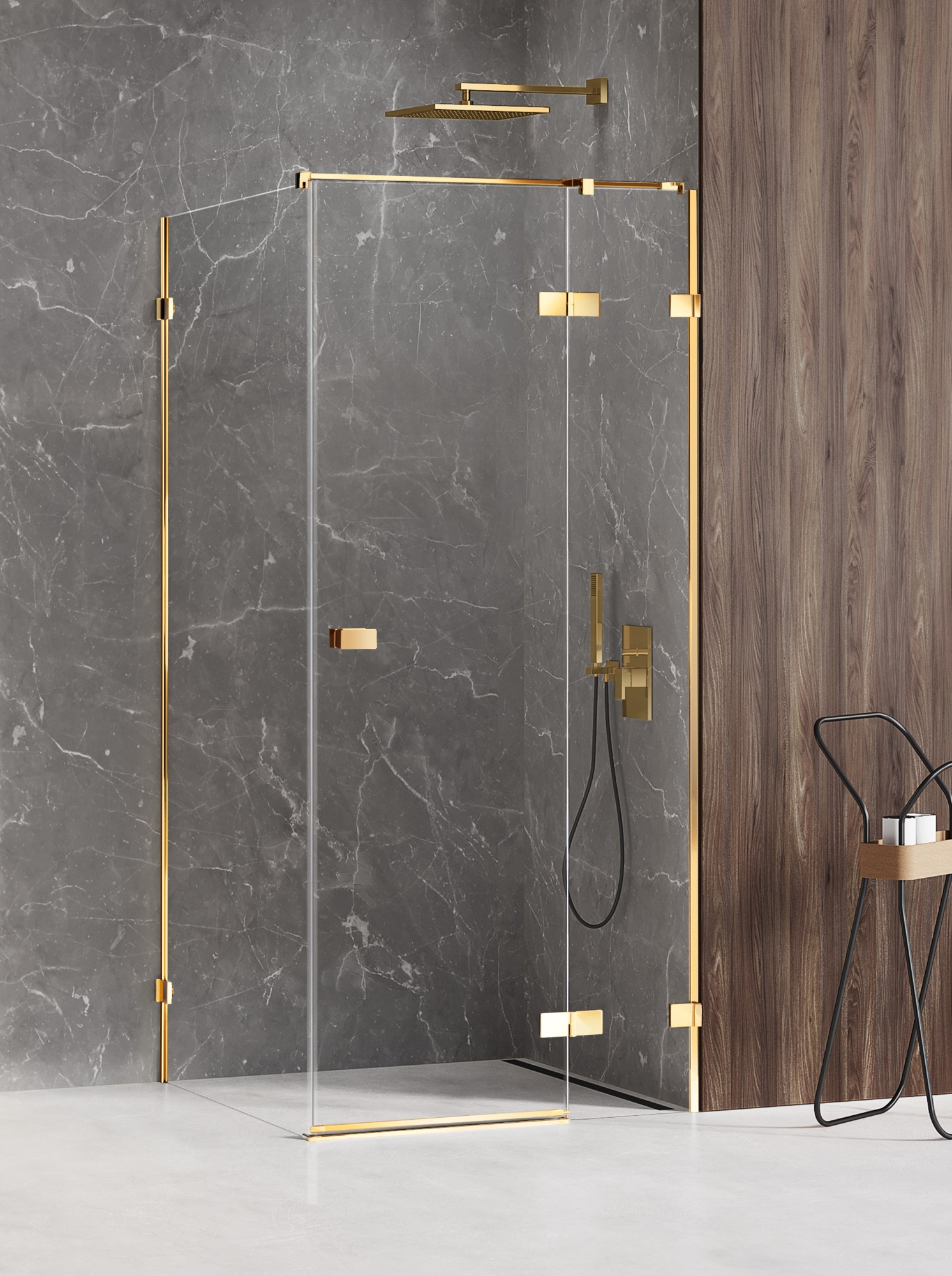New Trendy Avexa Gold Shine kabina prysznicowa 80x100 cm prostokątna prawa złoty połysk/szkło przezroczyste EXK-1651 - Wysyłka w 24h
