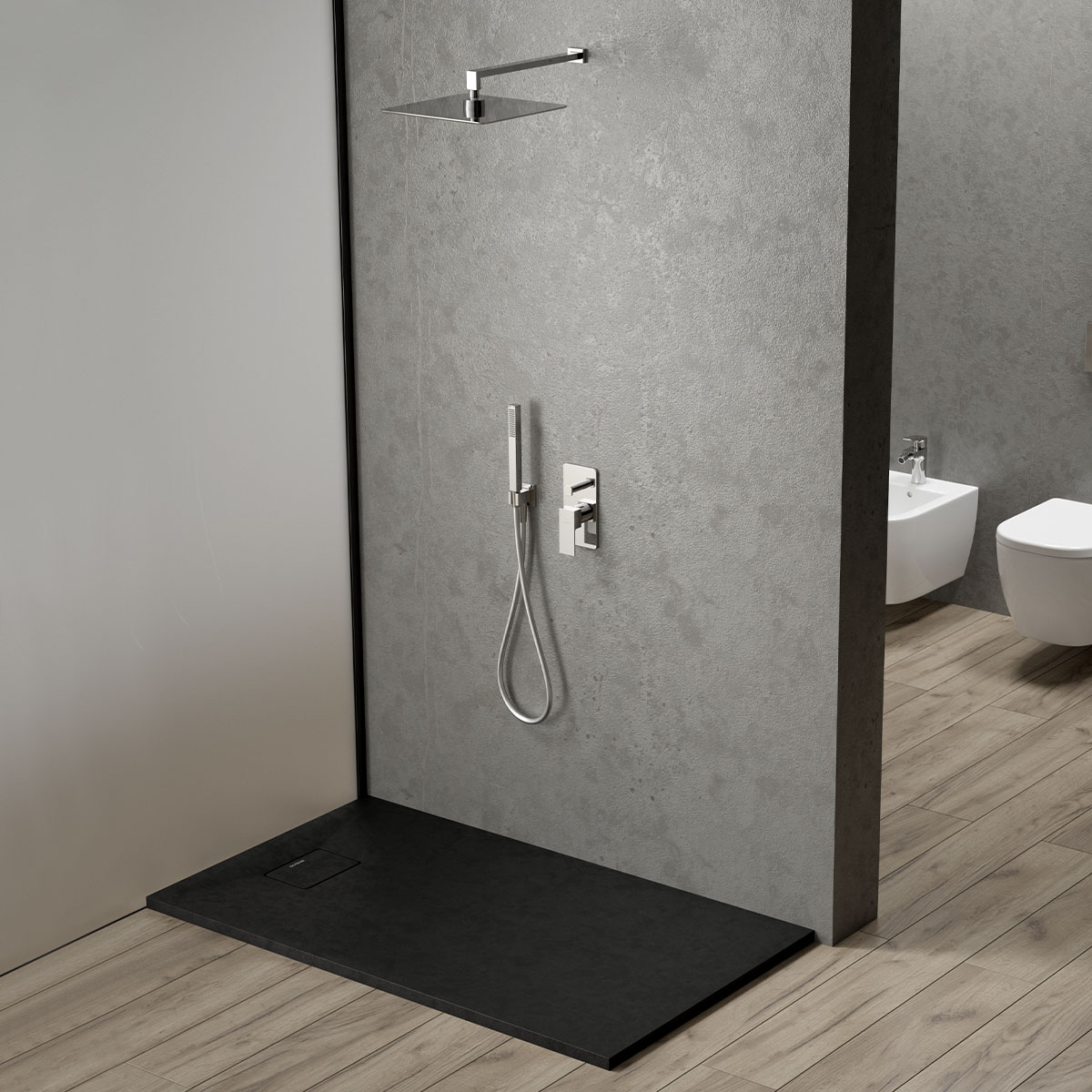 Oltens Bergytan brodzik 100x80 cm prostokątny RockSurface czarny mat 15100300 - Wysyłka w 24h