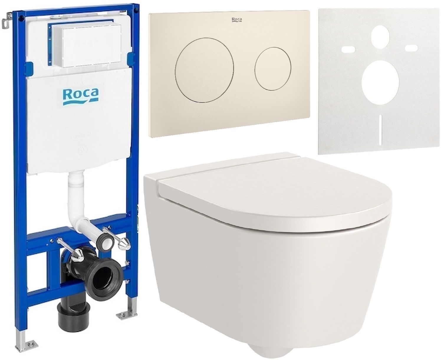 Zestaw Roca Inspira Round Compacto miska WC wisząca Rimless z deską sedesową wolnoopadającą i stelaż podtynkowy Duplo One z ... - Wysyłka w 24h
