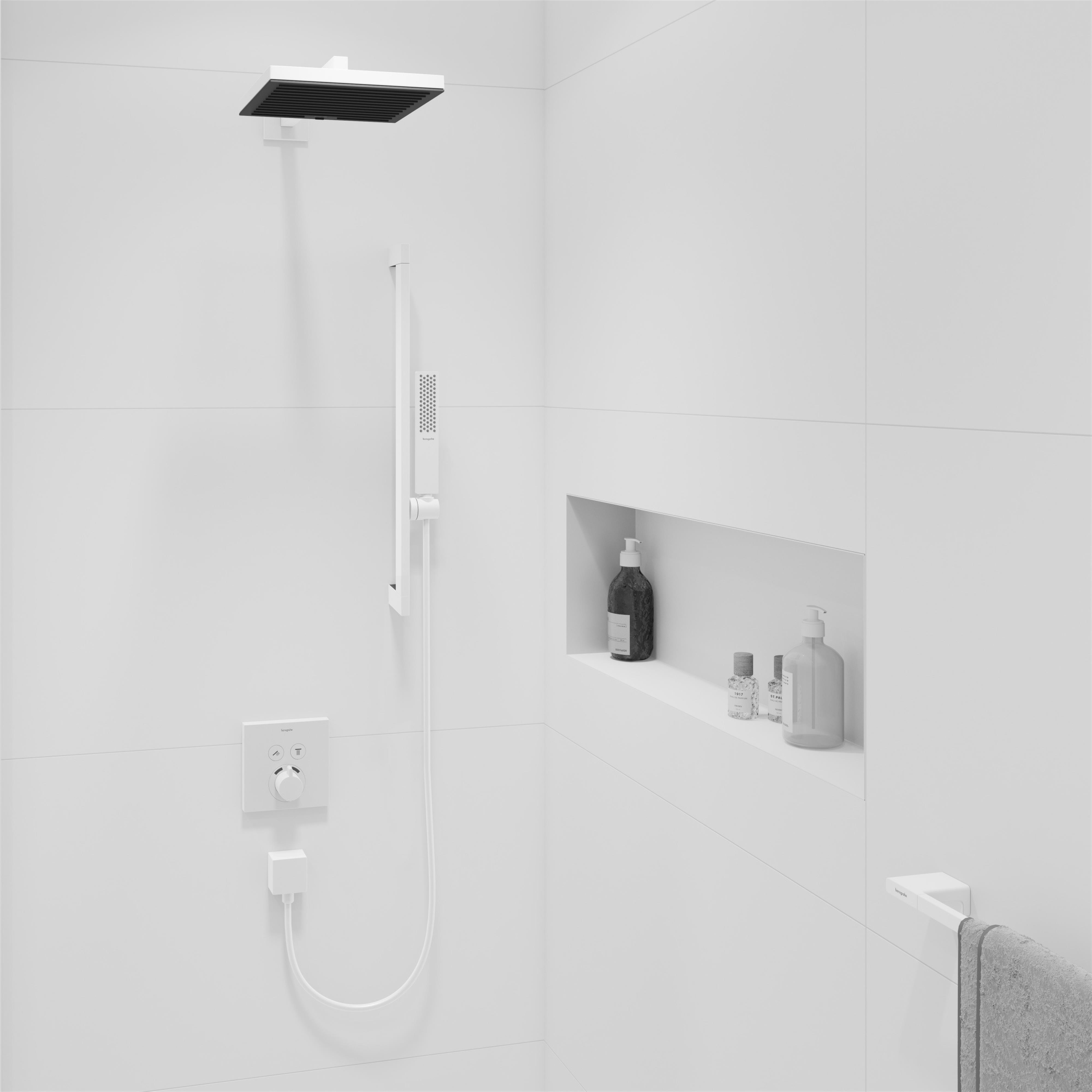 Hansgrohe Pulsify E zestaw prysznicowy ścienny biały mat 24371700