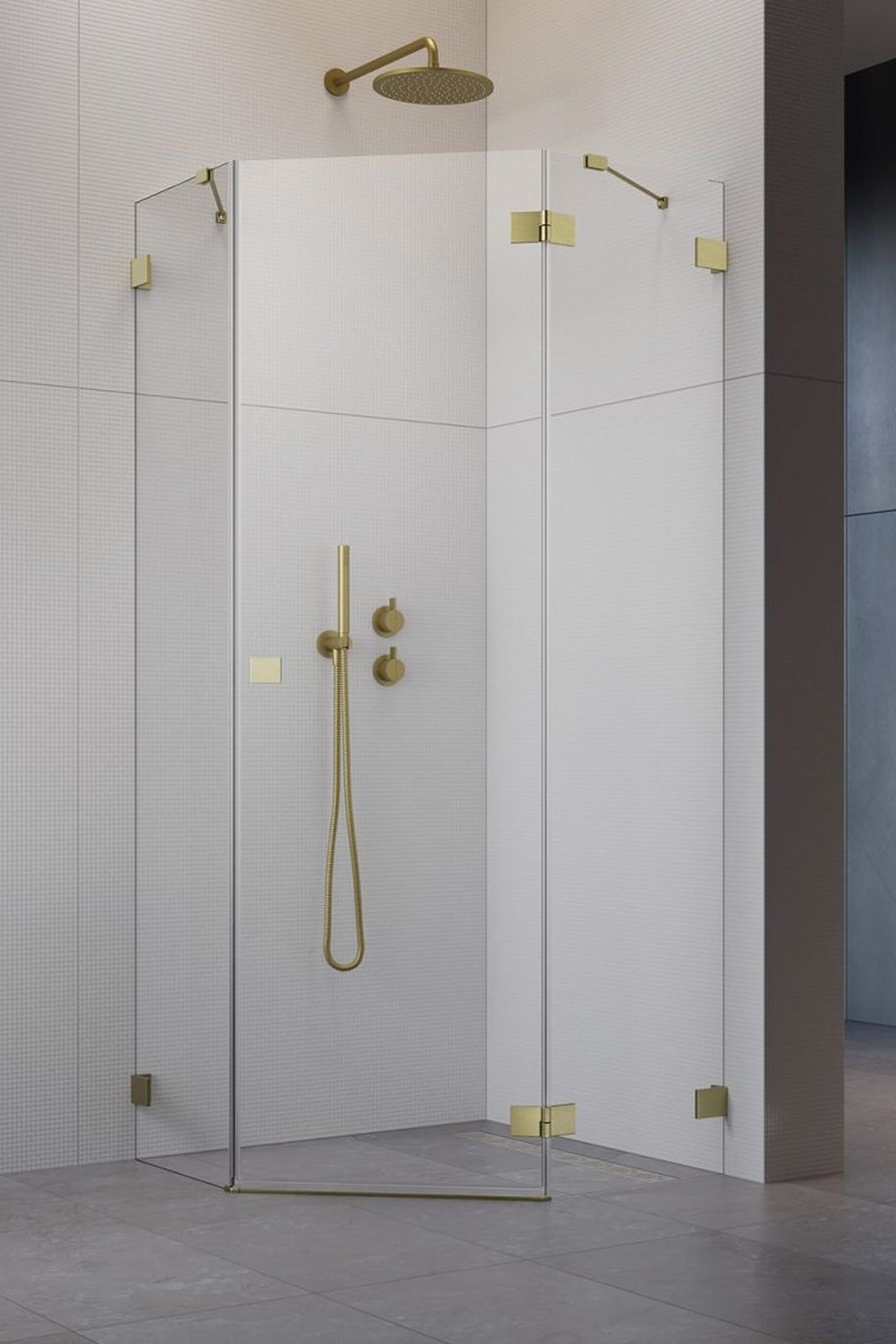 Radaway Essenza Pro Brushed Gold PTJ kabina prysznicowa 80x80 cm pięciokątna prawa złoty szczotkowany/szkło przezroczyste ...