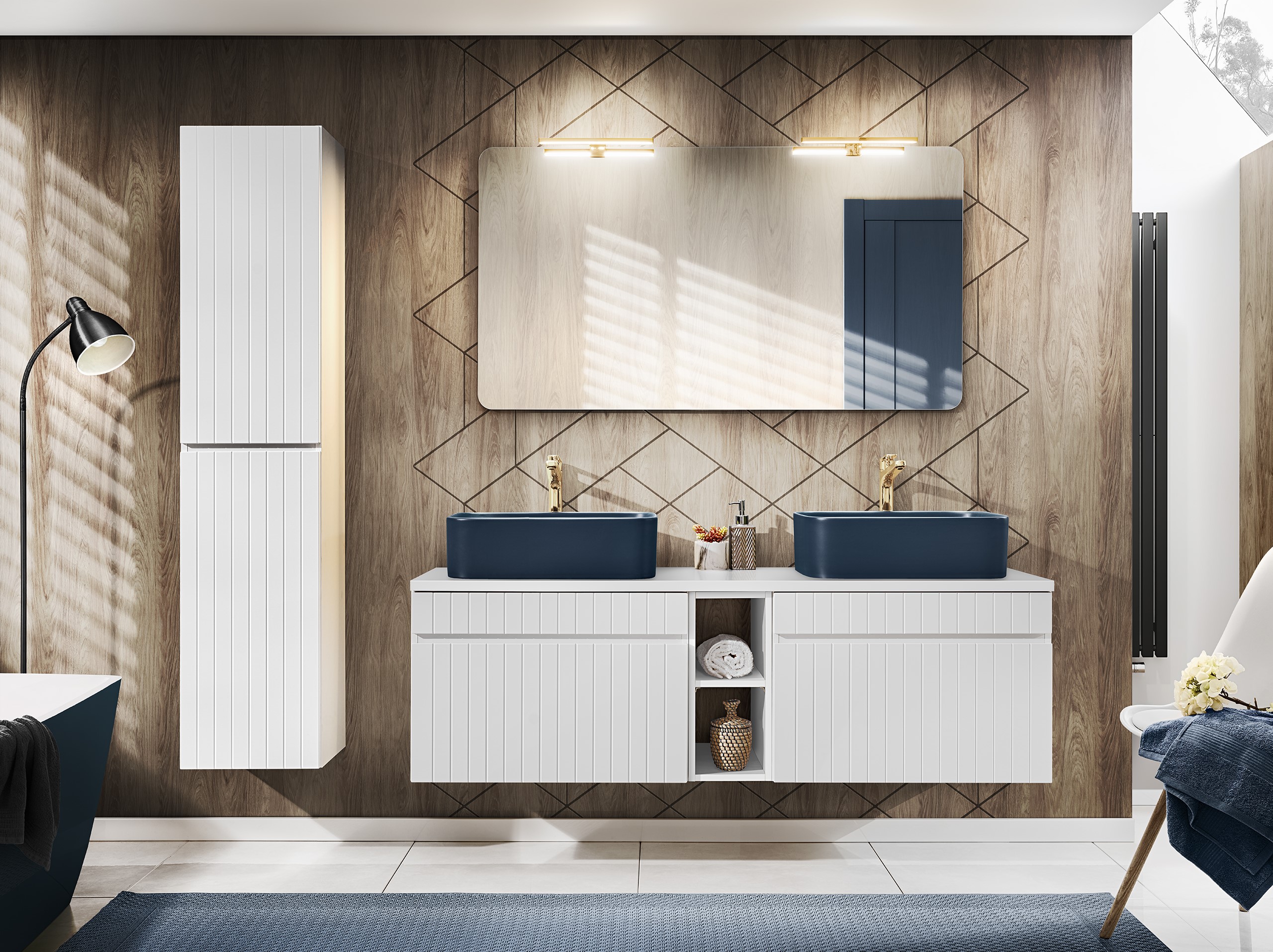 Comad Iconic White zestaw mebli łazienkowych 175 cm biały/dąb z umywalką i lustrem SET ICW-B 140 CM KAMA A06