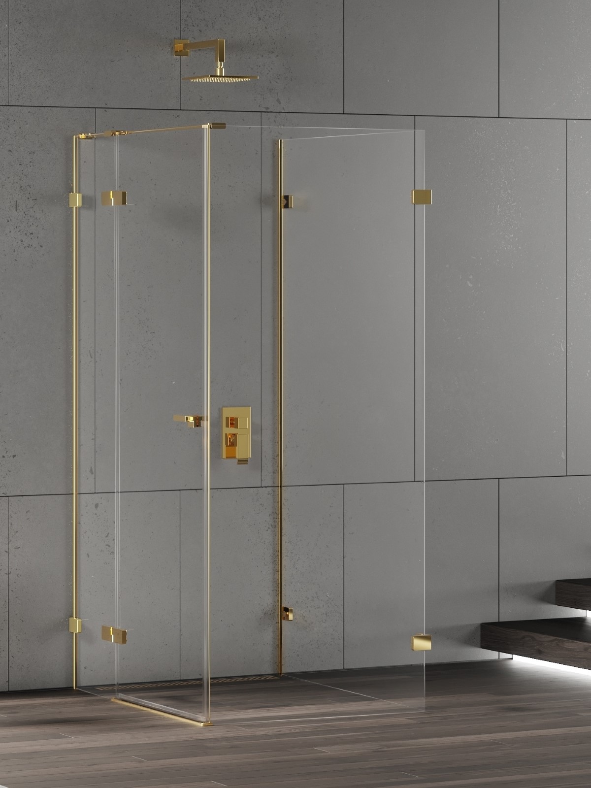 New Trendy Eventa Gold Shine kabina prysznicowa 100x100 cm kwadratowa lewa złoty połysk/szkło przezroczyste EXK-4832
