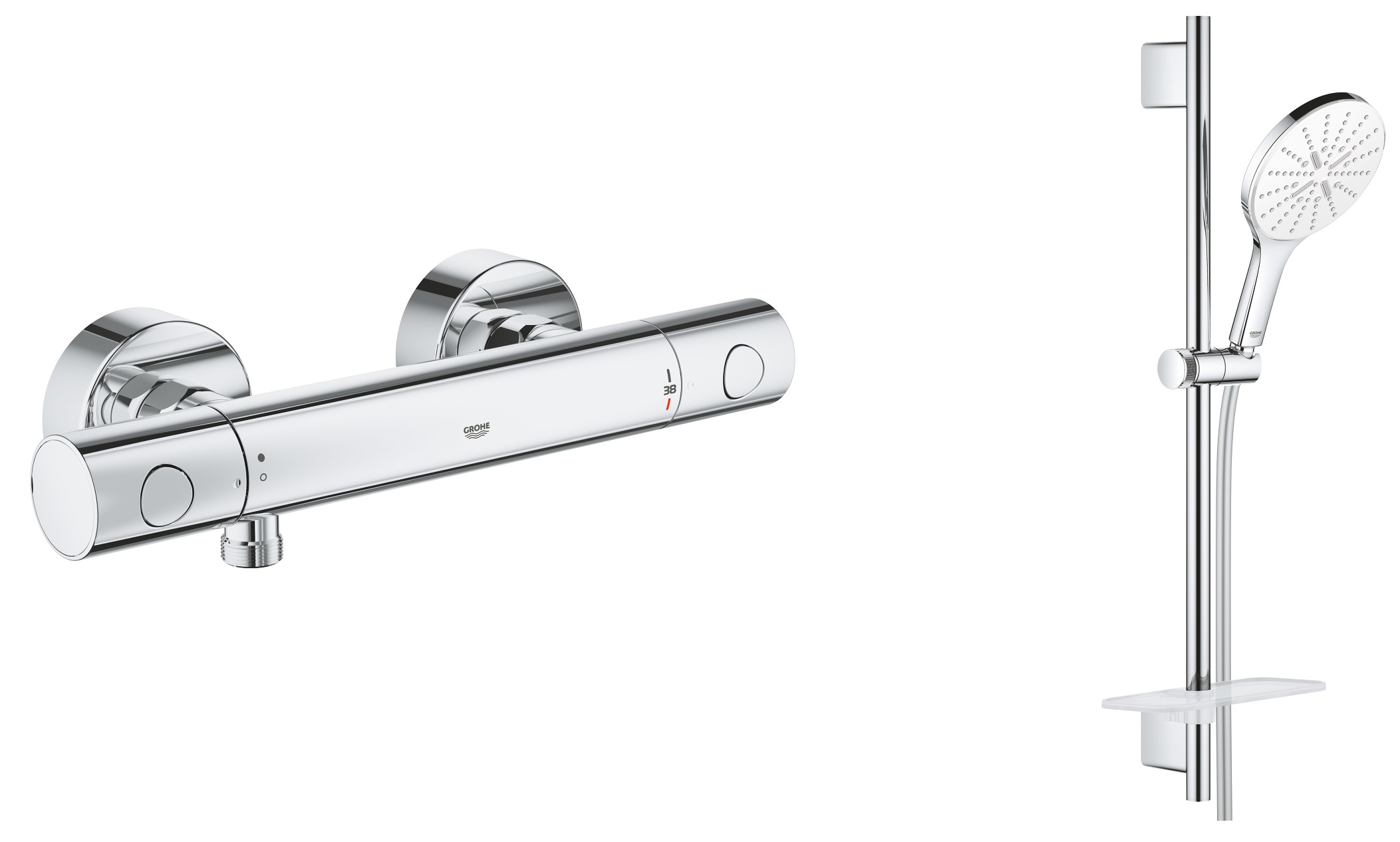 Zestaw Grohe Grohtherm 800 Cosmopolitan bateria prysznicowa termostatyczna z zestawem prysznicowym Vitalio SmartAvtive 150 chrom (34765000, ... - 