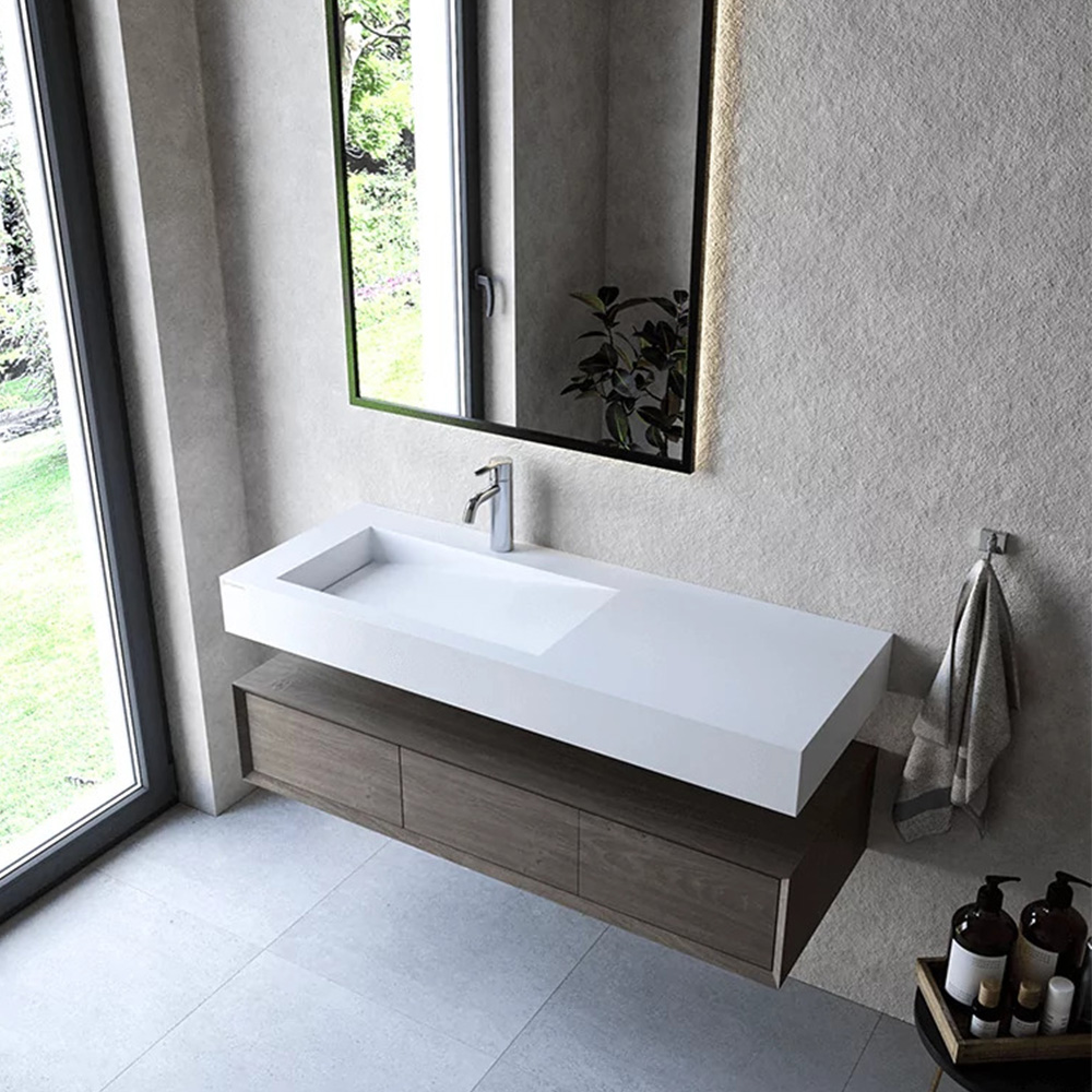 Cristalstone Linea Ideal umywalka 120x45 cm prostokątna ścienna-z blatem biała U1200-MBLOLB