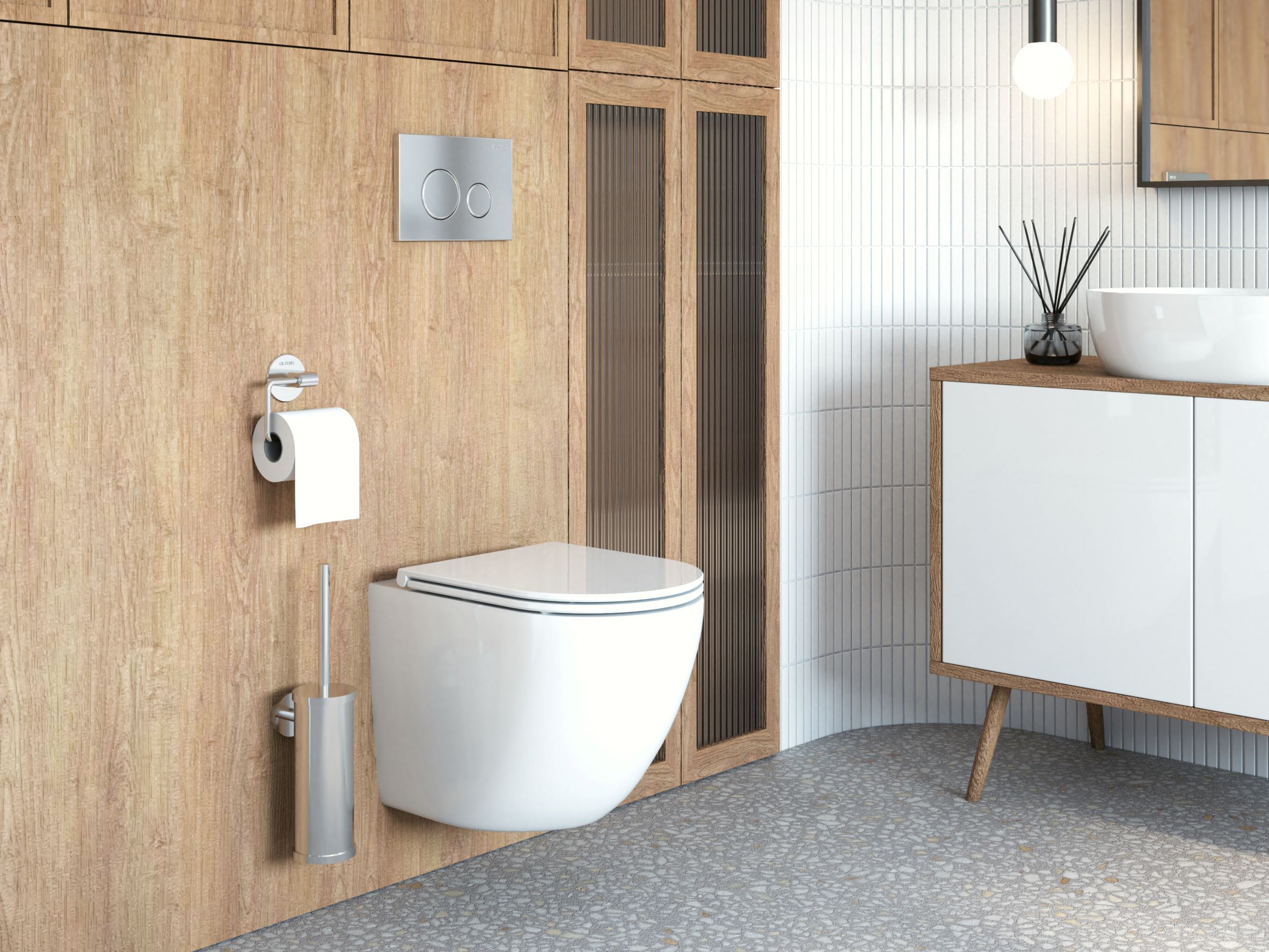 Zestaw Oltens Hamnes Stille miska WC wisząca PureRim z powłoką SmartClean spłukiwanie wirowe z deską wolnoopadającą Ovan Slim biały ...