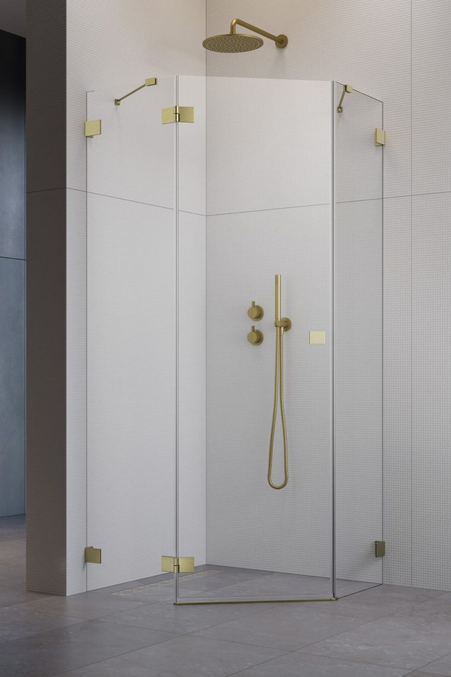 Radaway Essenza Pro Brushed Gold PTJ kabina prysznicowa 80x80 cm pięciokątna lewa złoty szczotkowany/szkło przezroczyste ...