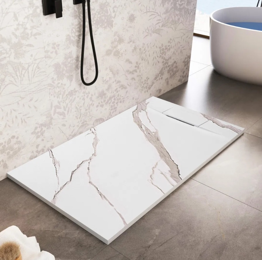 Rea Bazalt Carrara White brodzik prostokątny 80x100 cm biały-beżowy REA-K7000
