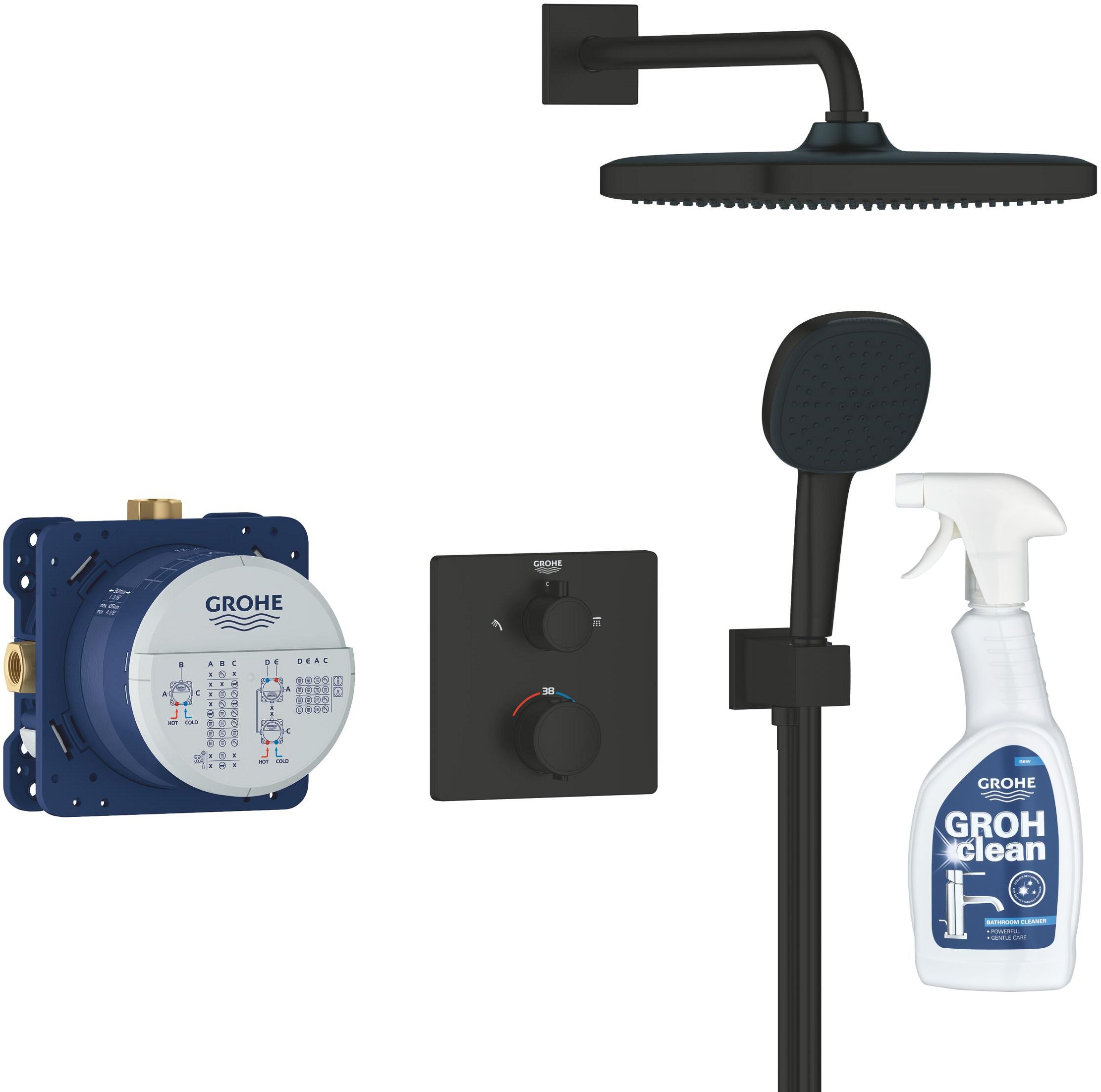 Grohe Vitalio Comfort zestaw prysznicowy podtynkowy termostatyczny z deszczownicą czarny mat 348822430 + środek czyszczący GrohClean ... - Wysyłka w 