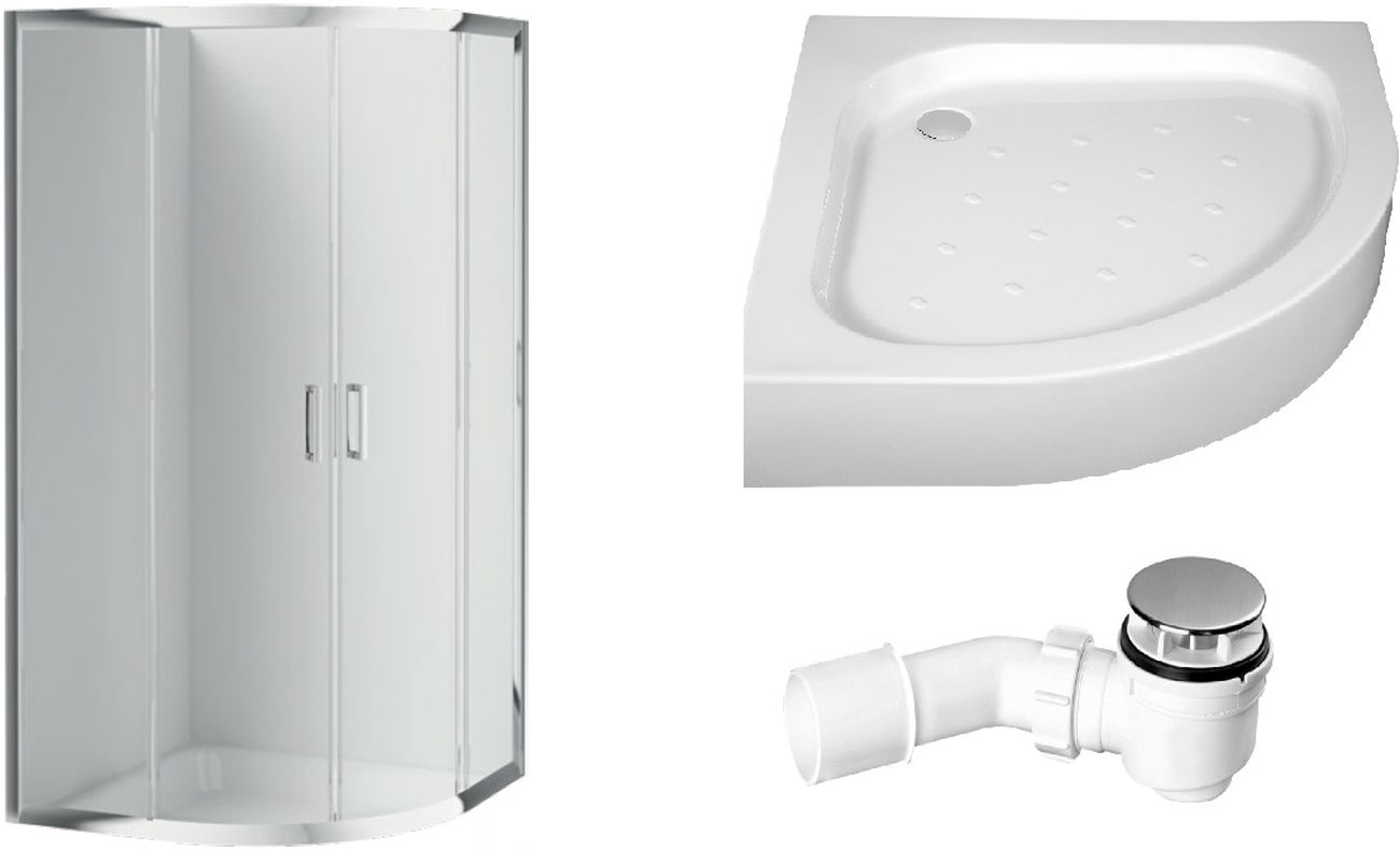 Zestaw Deante Funkia kabina prysznicowa 90 cm półokrągła z brodzikiem Standard New i syfonem chrom/szkło przezroczyste (KYP051K, ... - Wysyłka w 24h
